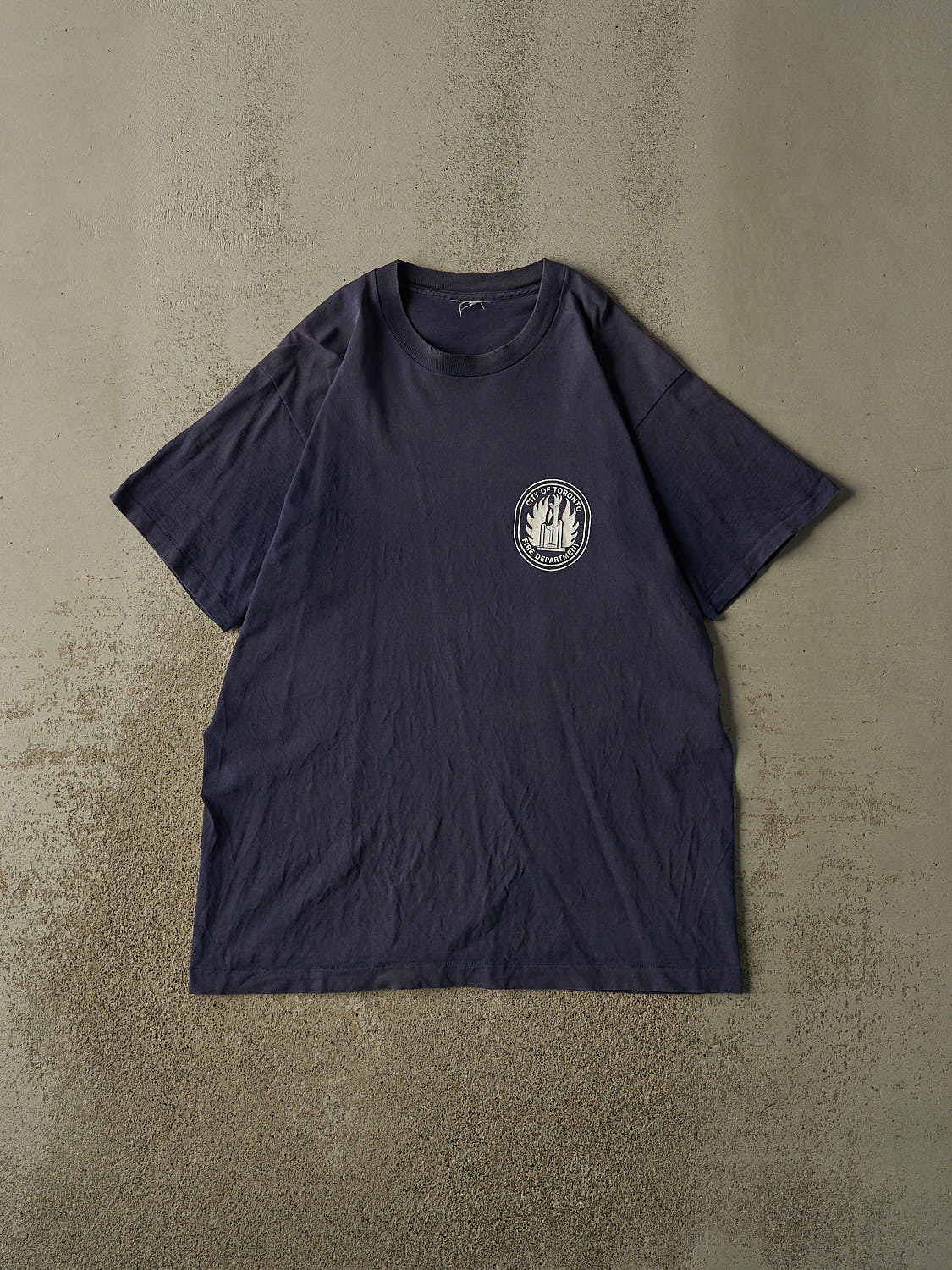 Vintage 90s Faded Navy City of Toronto Fire Dept Single Stitch Tee (XL)
