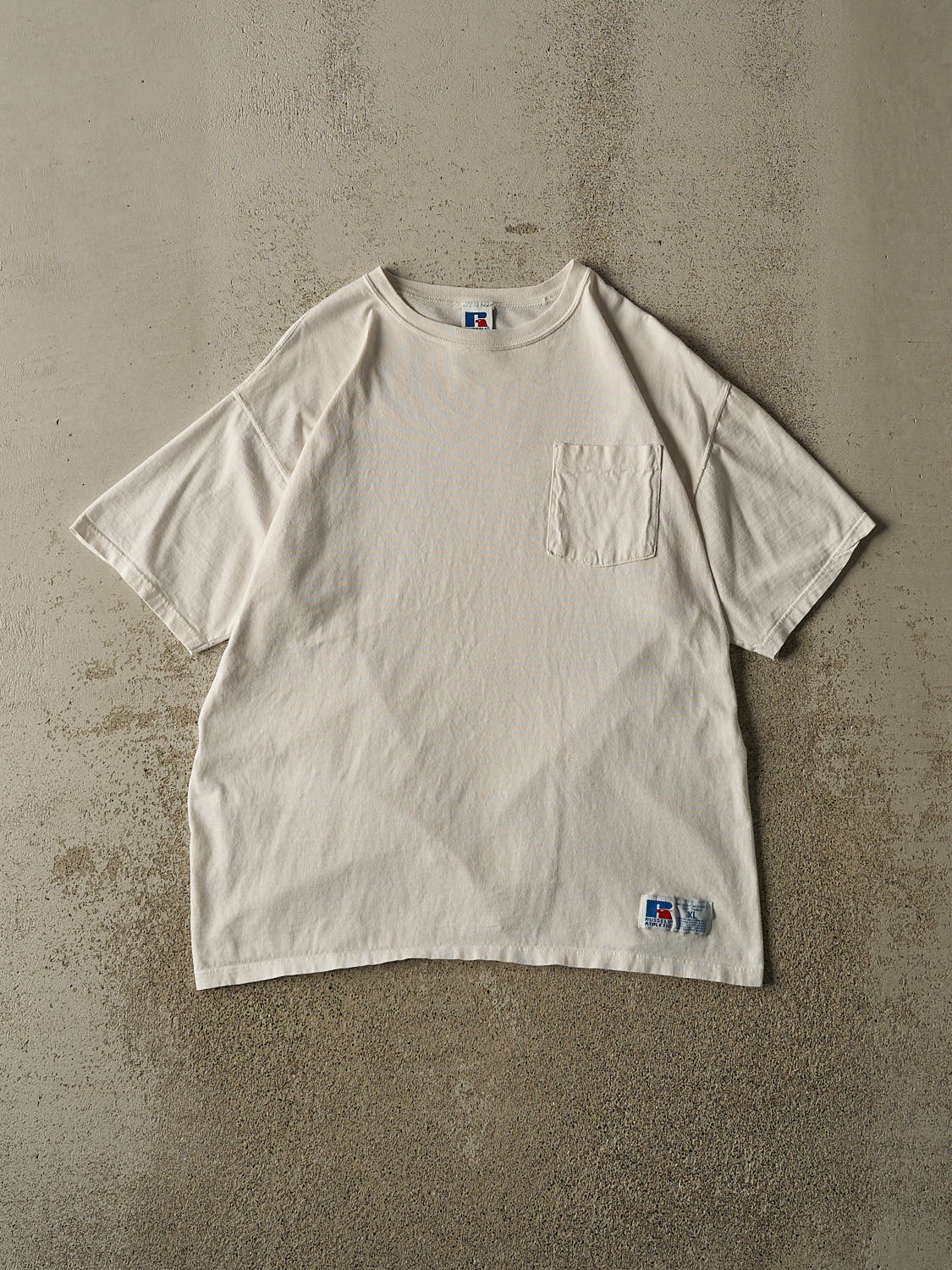 Vintage 90s Beige Russell Athletic Embroidered Pocket Tee (M/L)