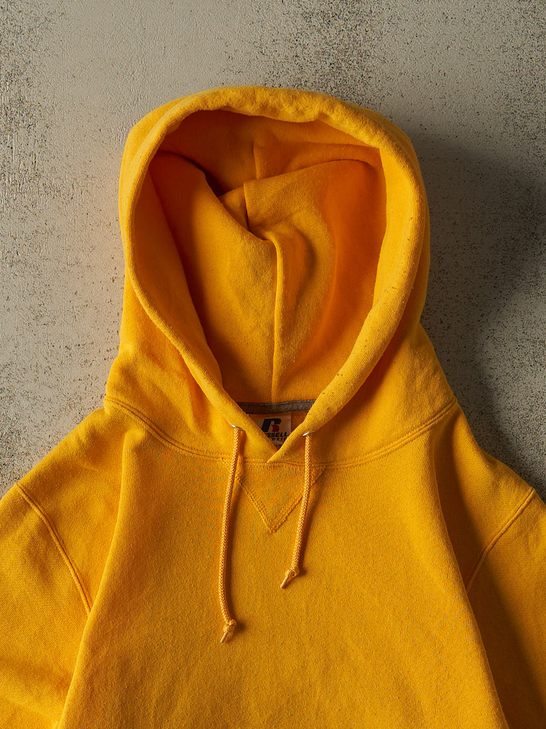 Vintage Y2K Yellow Russell Athletic Blank Hoodie (XS/S)