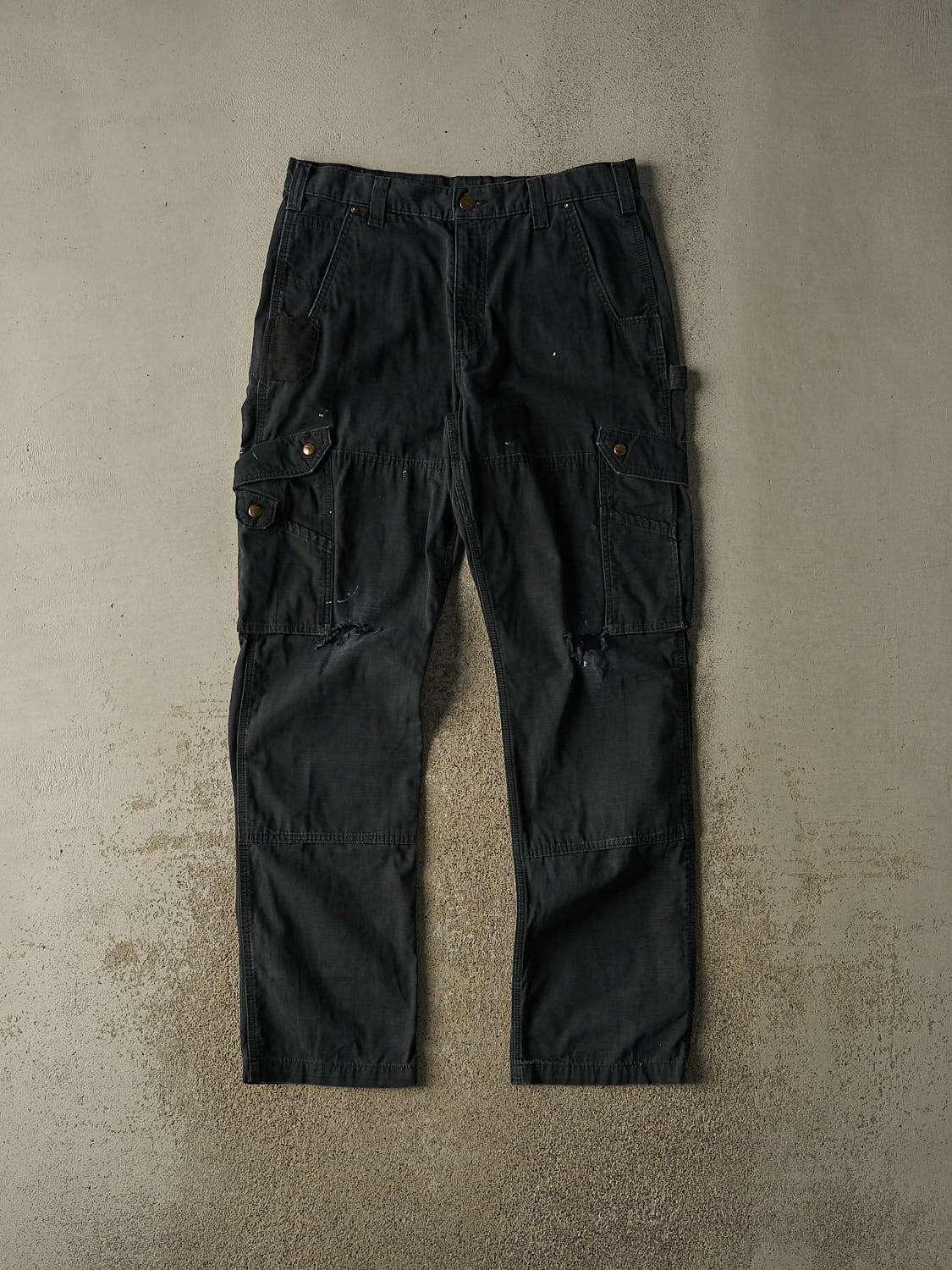 Vintage 90s Faded Black Carhartt Double Knee Cargo Carpenter Pants (34x33.5)