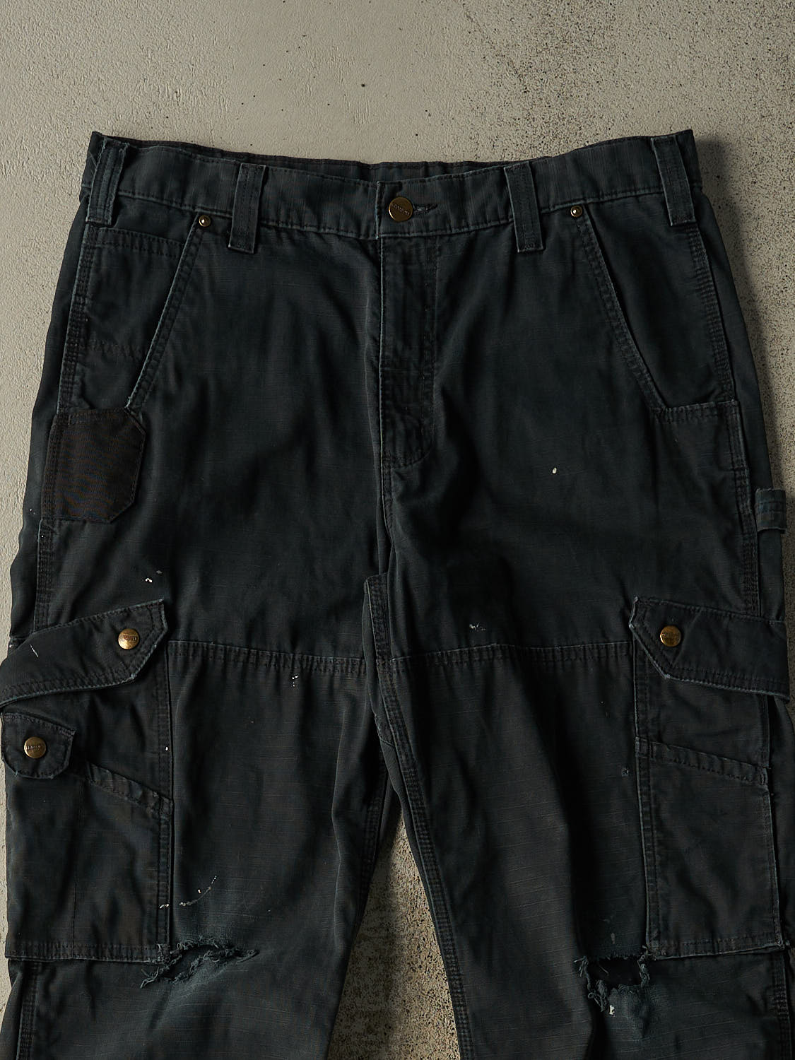 Vintage 90s Faded Black Carhartt Double Knee Cargo Carpenter Pants (34x33.5)