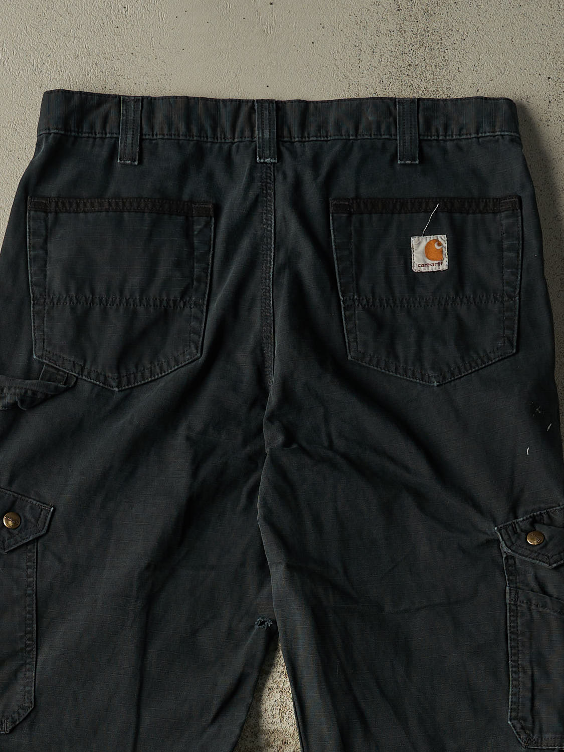 Vintage 90s Faded Black Carhartt Double Knee Cargo Carpenter Pants (34x33.5)