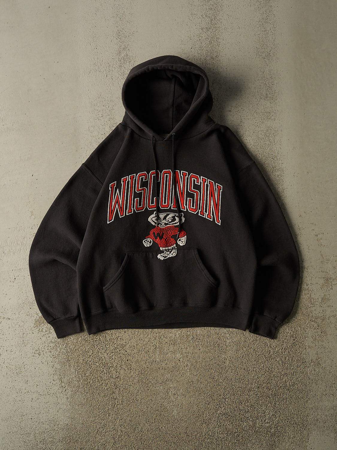 Vintage 90s Black University  of Wisconsin Puff Print Hoodie (S/M)