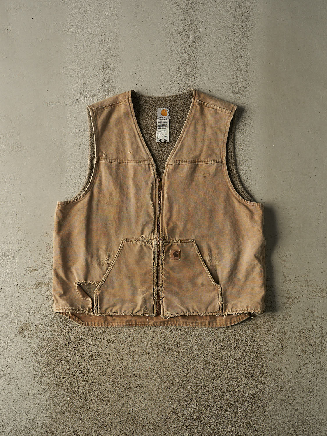 Vintage Y2K Beige Carhartt Fleece Lined Vest (XXL)