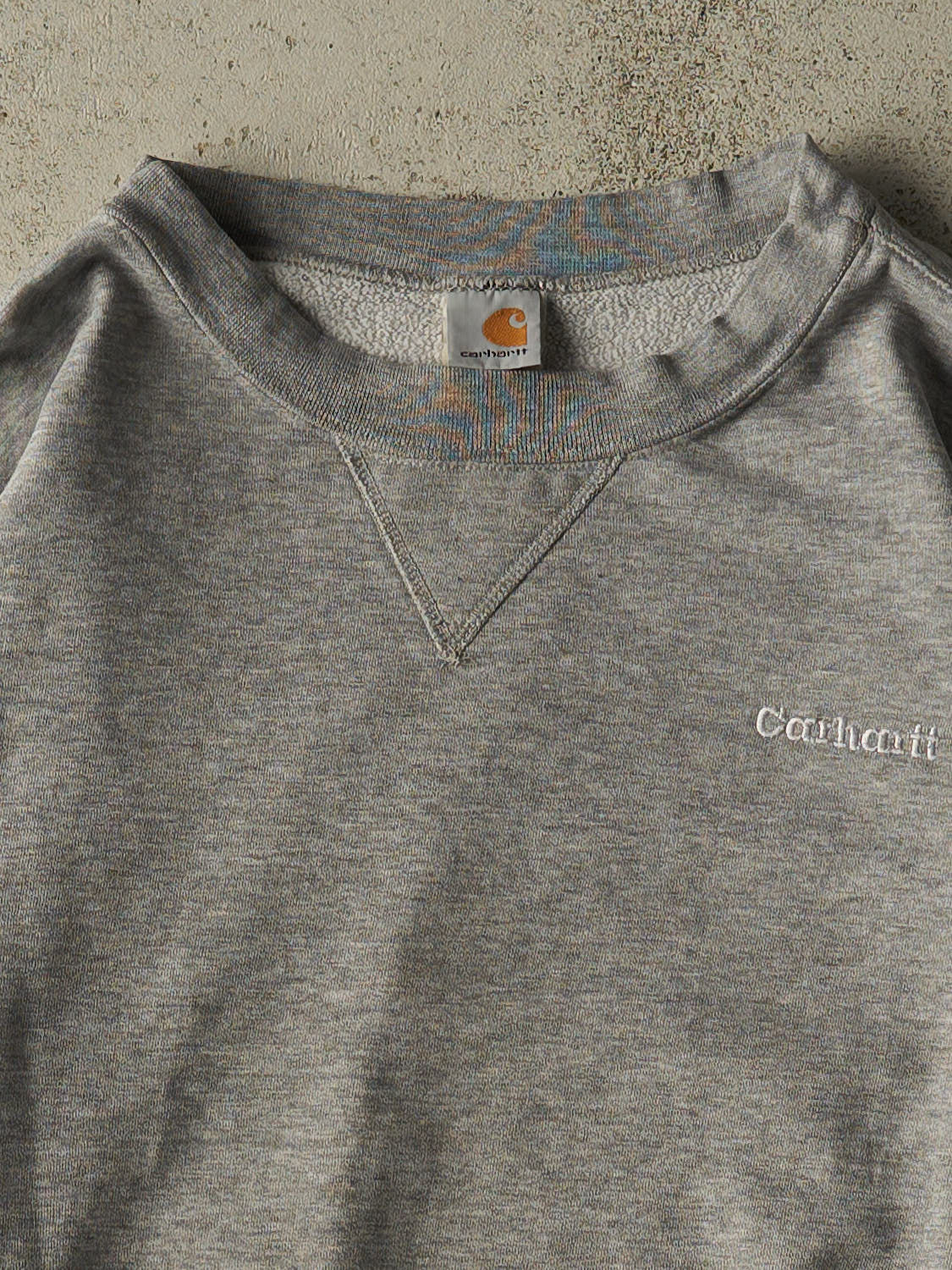 Vintage 90s Grey Carhartt Embroidered Logo Crewneck (XL)