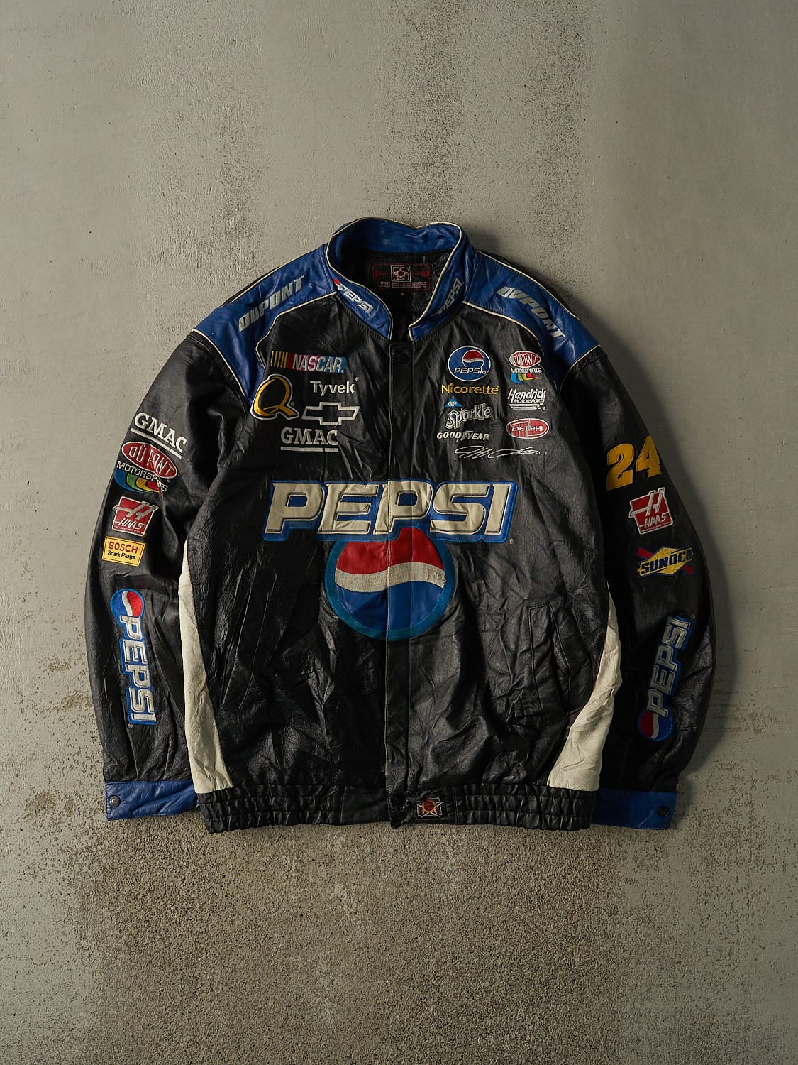 Vintage 90s Black Jeff Hamilton Chevrolet Nascar Leather Jacket (XL/XXL)