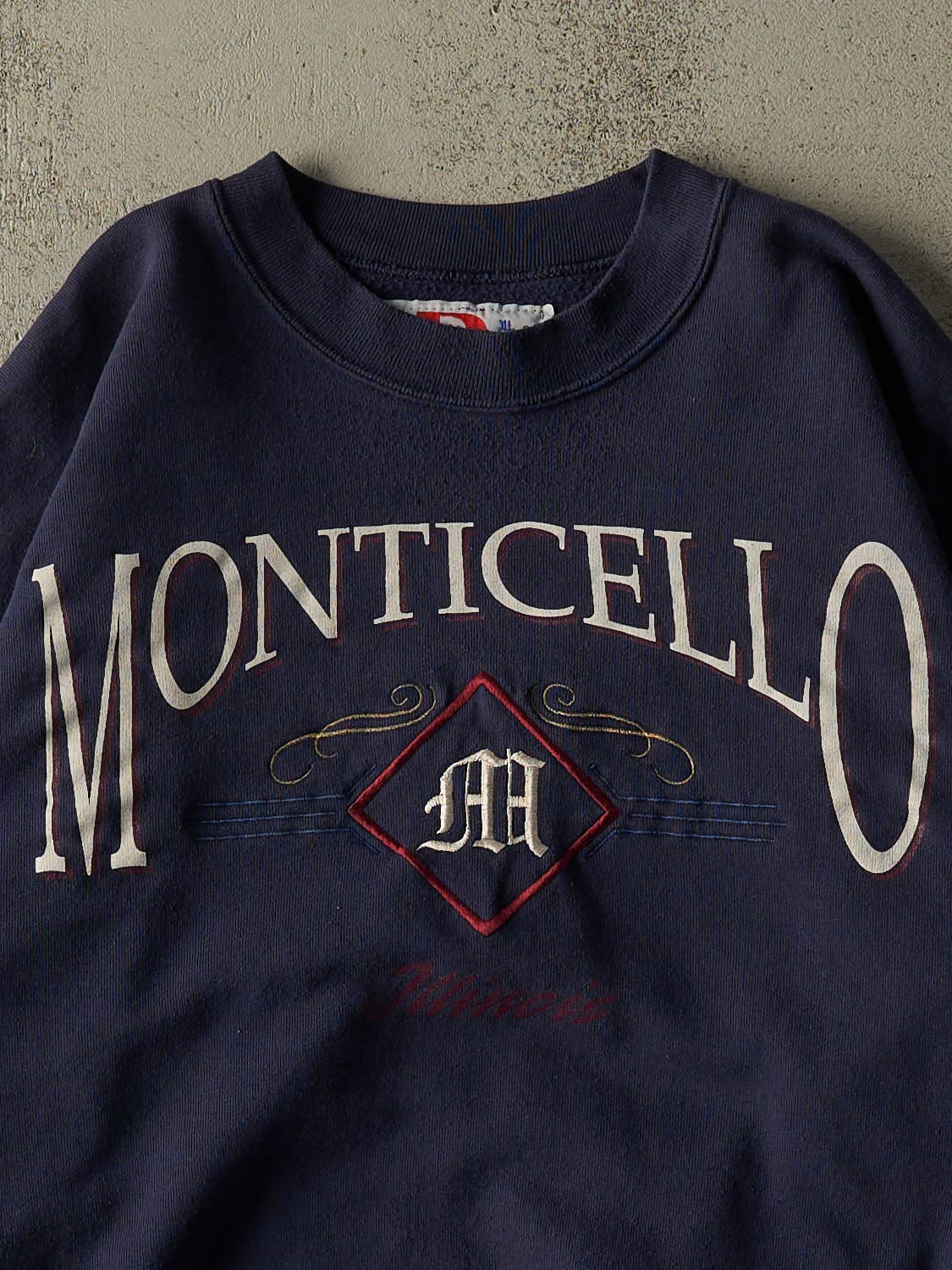 Vintage 90s Navy Blue Monticello IL Crewneck (L/XL)