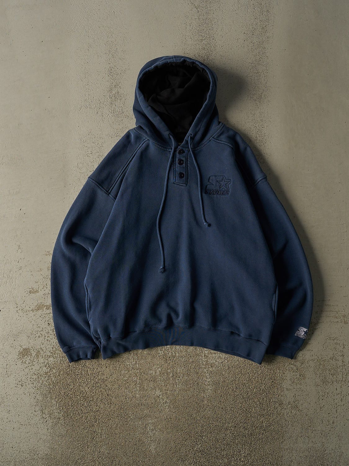 Vintage 90s Navy Blue Starter Quarter Button Hoodie (L/XL)