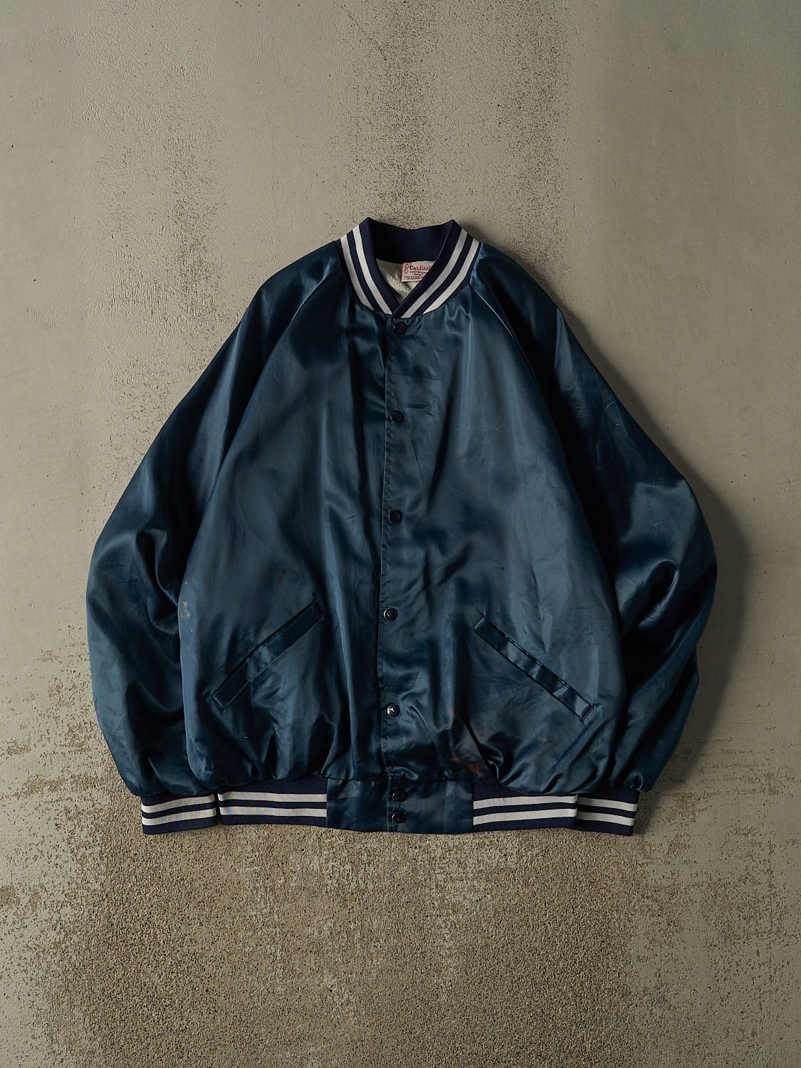 Vintage 80s Navy Blue Chevrolet The Heartbeat of America Bomber Jacket (XL/XXL)