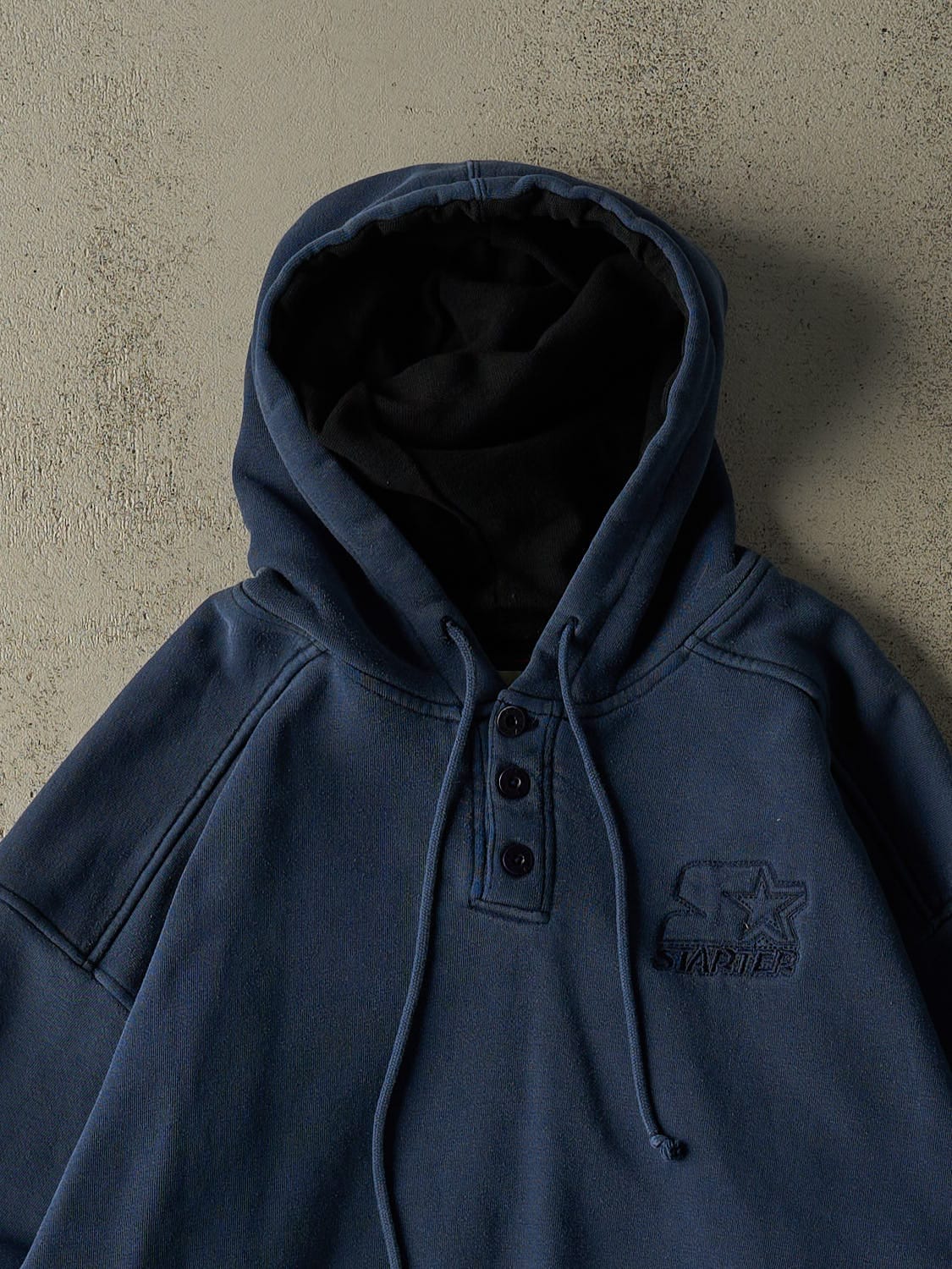 Vintage 90s Navy Blue Starter Quarter Button Hoodie (L/XL)