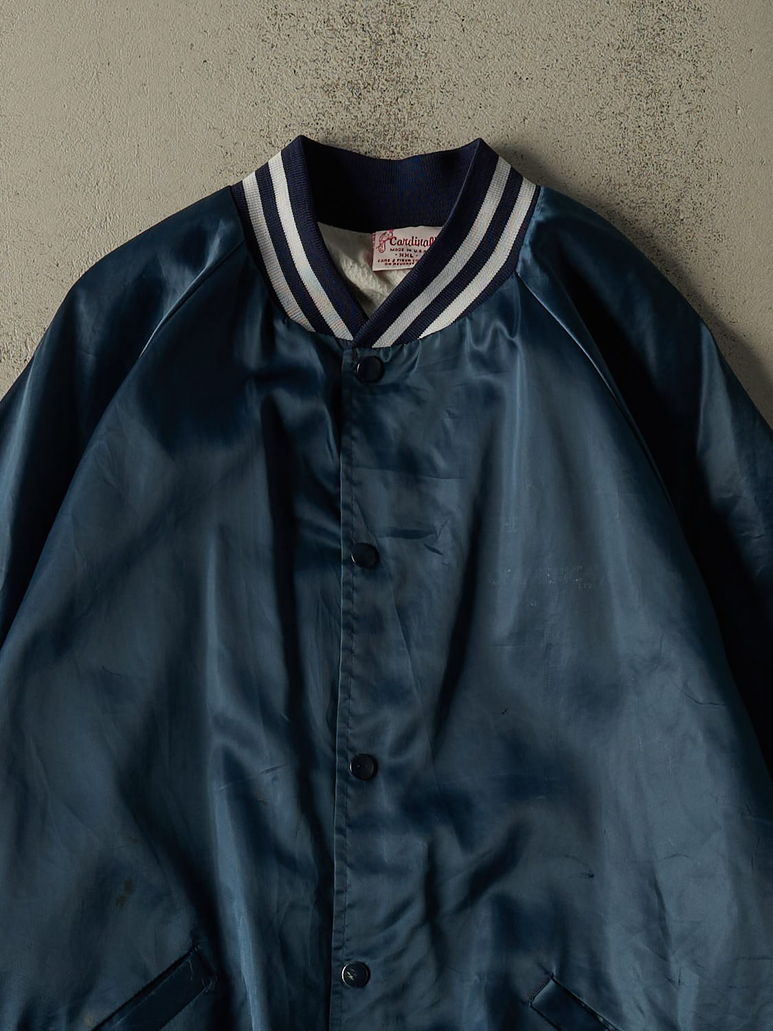 Vintage 80s Navy Blue Chevrolet The Heartbeat of America Bomber Jacket (XL/XXL)