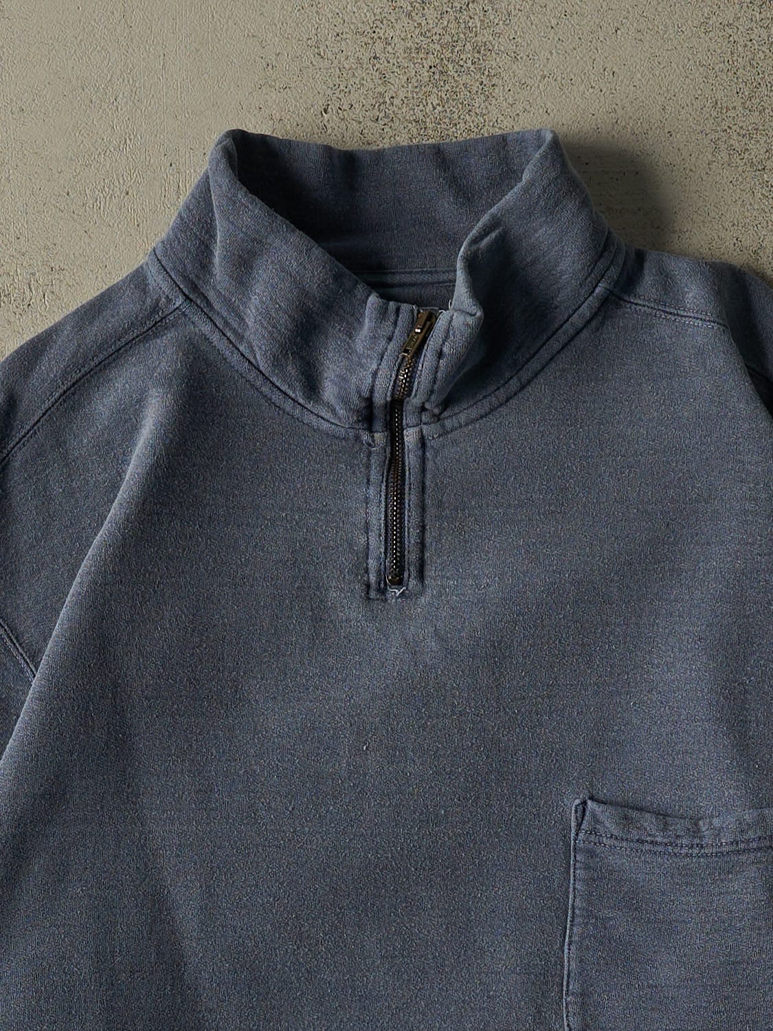Vintage Y2K Washed Blue Blank Quarter Zip Sweater (L/XL)
