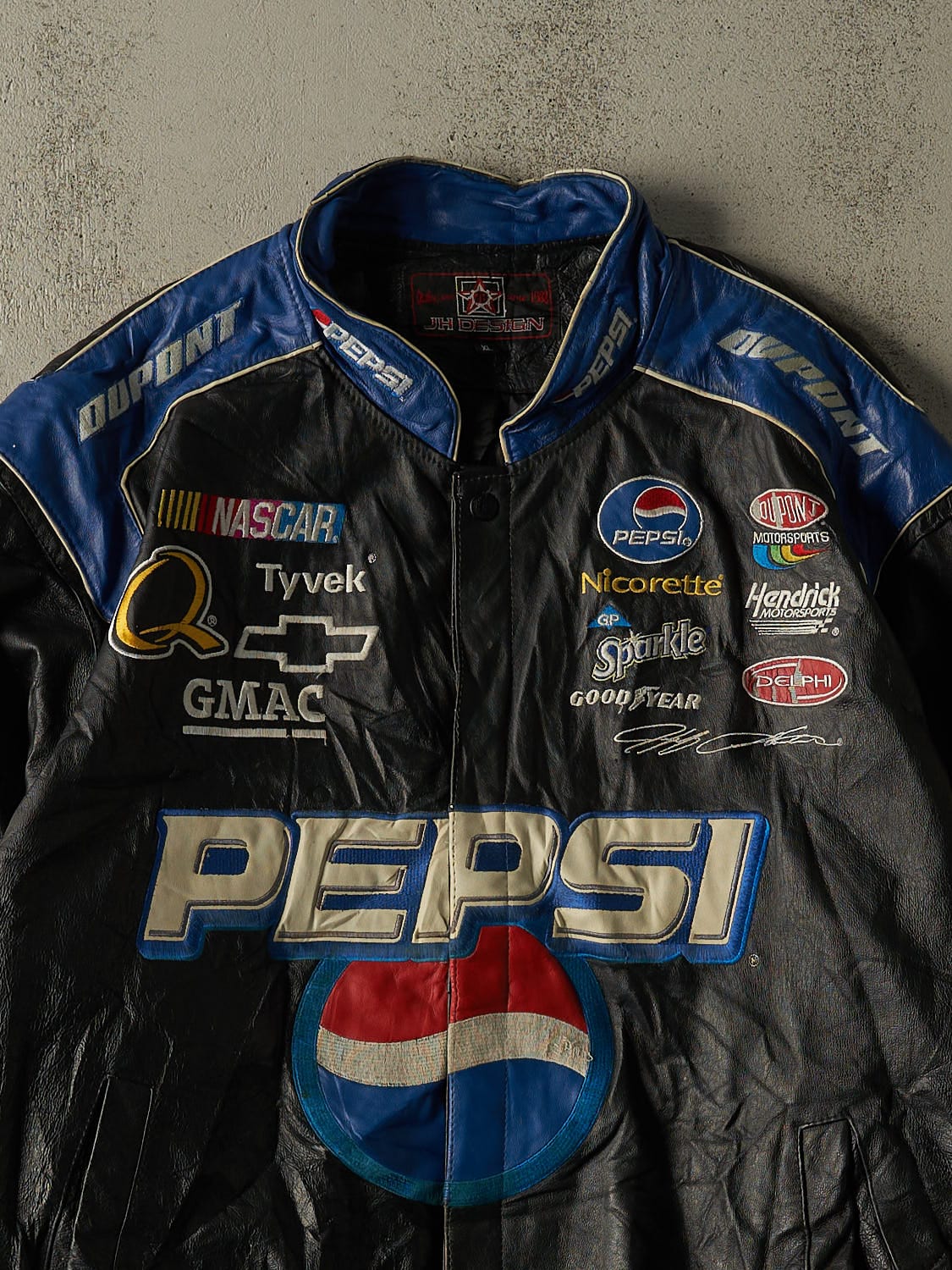 Vintage 90s Black Jeff Hamilton Chevrolet Nascar Leather Jacket (XL/XXL)