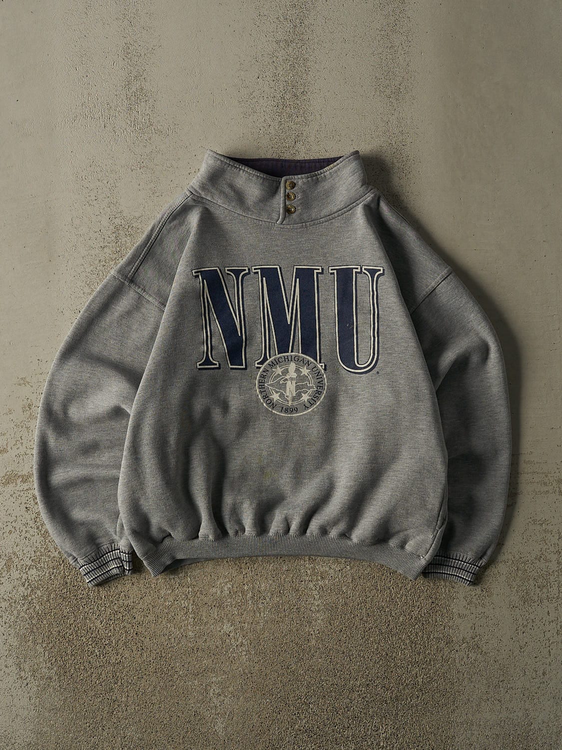 Vintage 90s Grey Northern Michigan University Quarter Button Sweater (M/L)