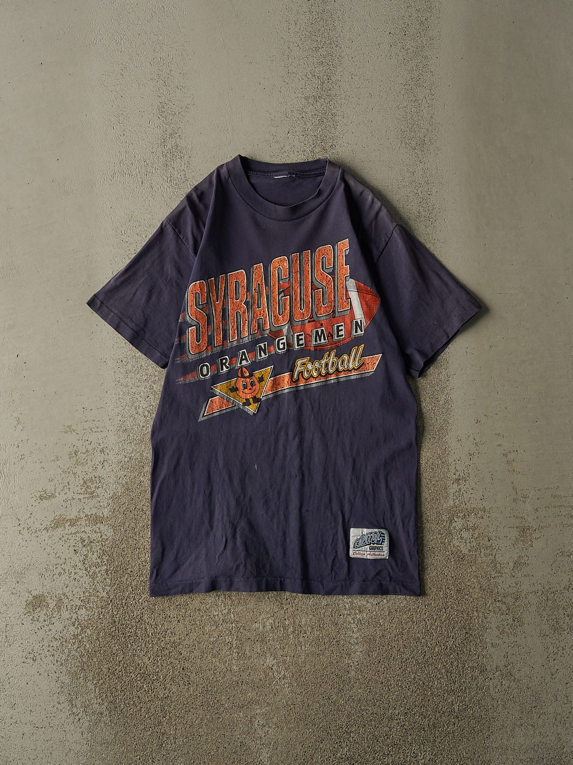 Vintage 90s Sun Faded Navy Syracuse Orangemen Football Single Stitch Tee (S/M)