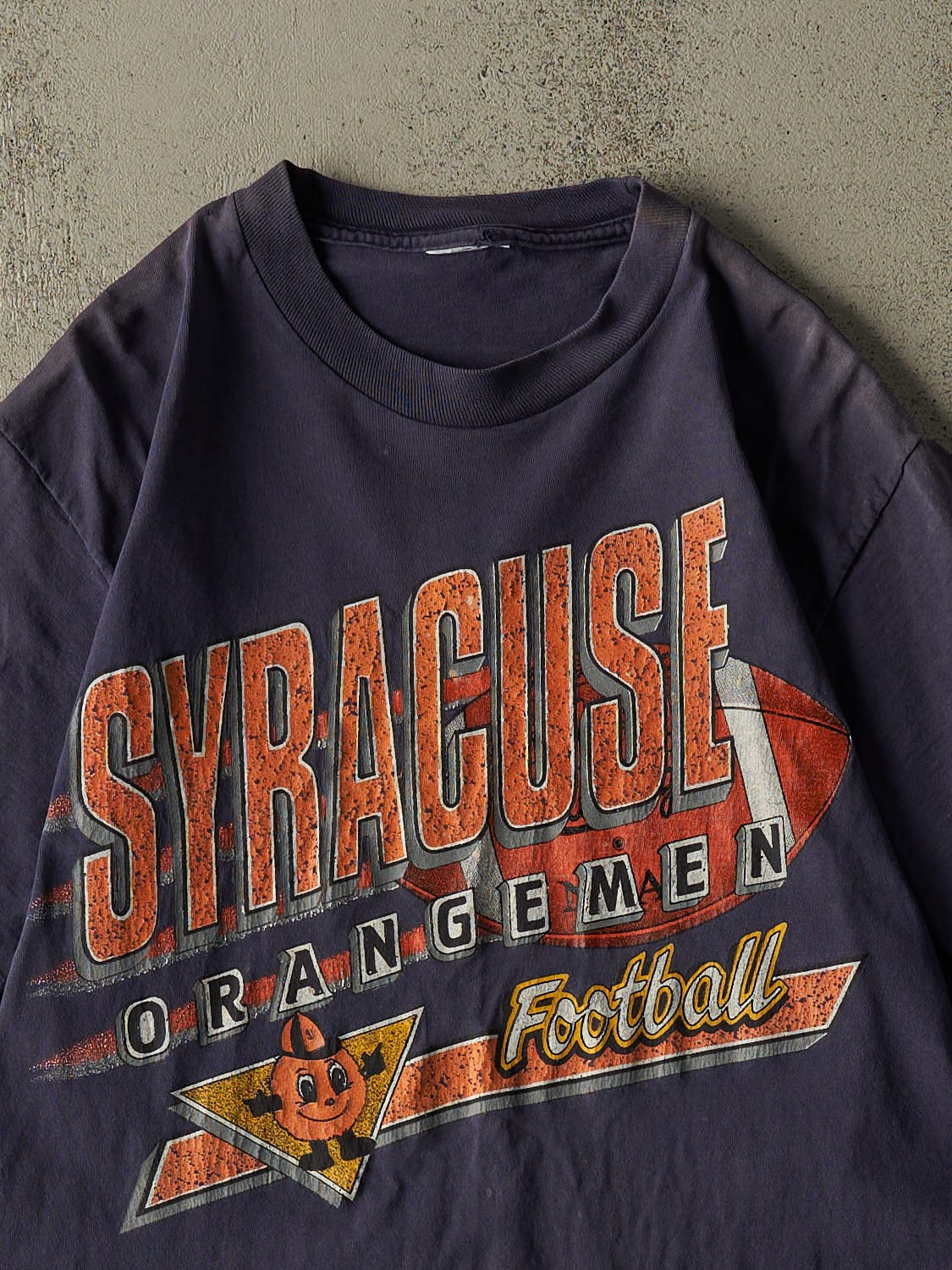 Vintage 90s Sun Faded Navy Syracuse Orangemen Football Single Stitch Tee (S/M)