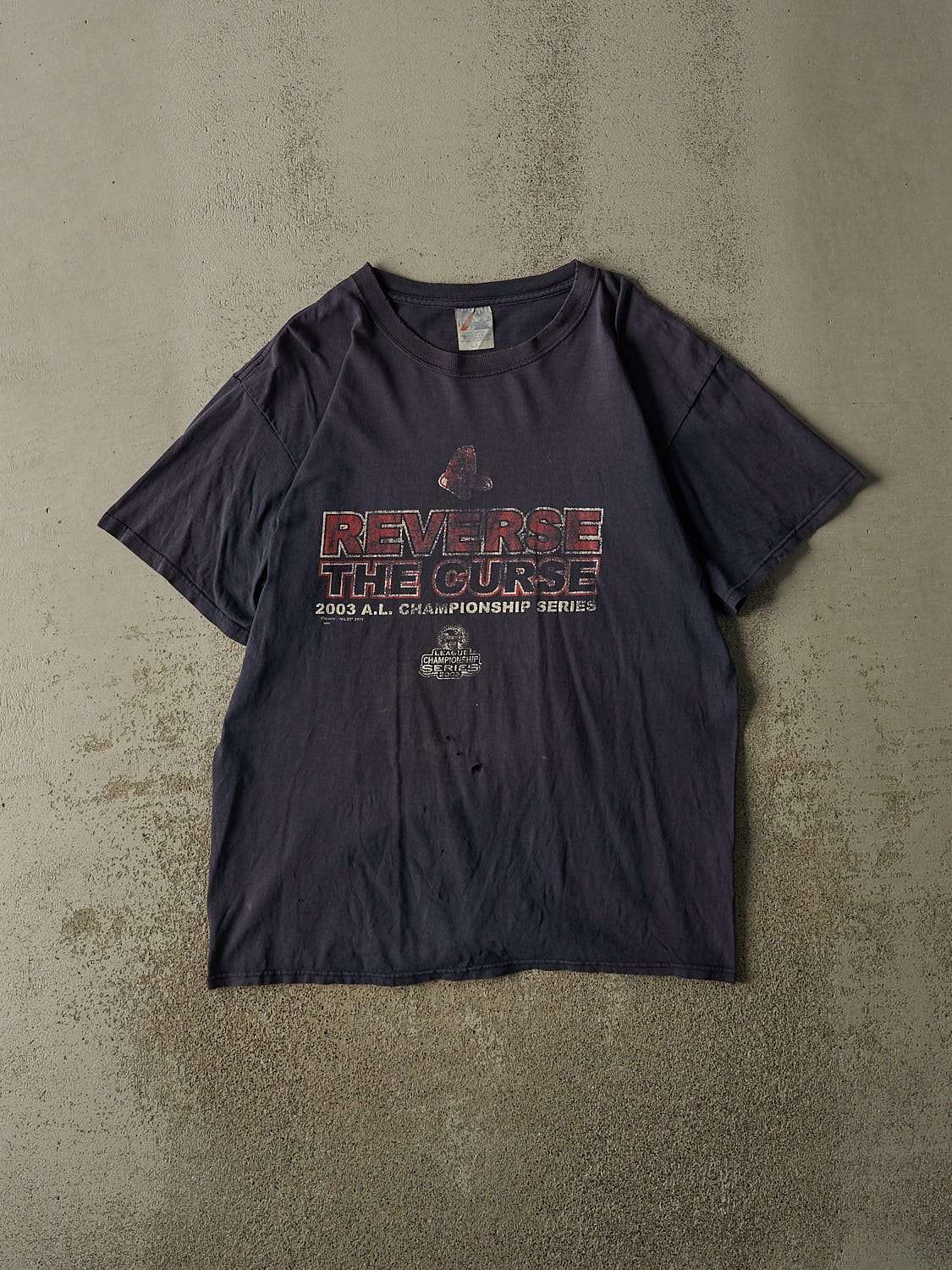 Vintage 03' Navy Blue Boston Red Sox "Reverse the Curse" Tee (L)
