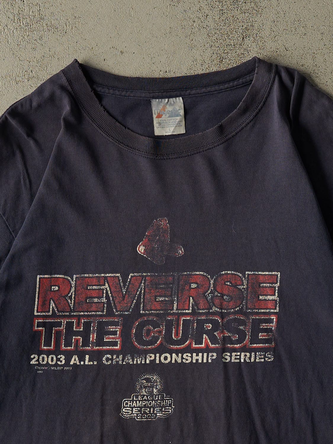 Vintage 03' Navy Blue Boston Red Sox "Reverse the Curse" Tee (L)