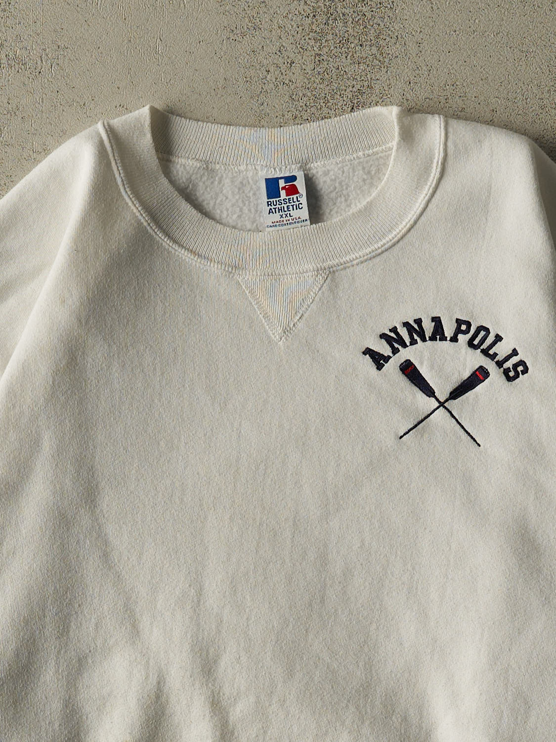 Vintage 90s White Russell Athletic Annapolis Crewneck (XL/XXL)