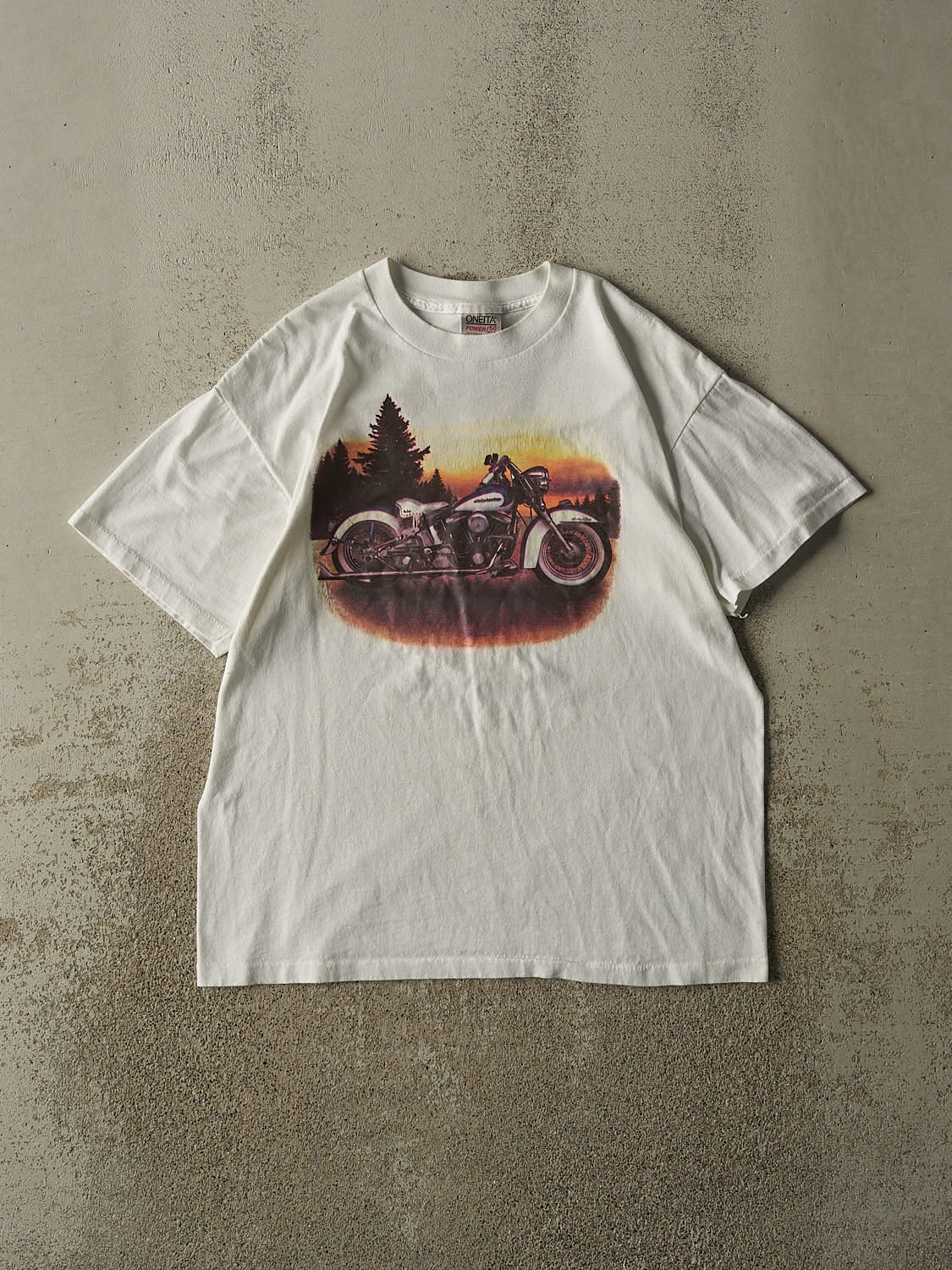 Vintage 90s White Motorcycle Single Stitch Tee (M)