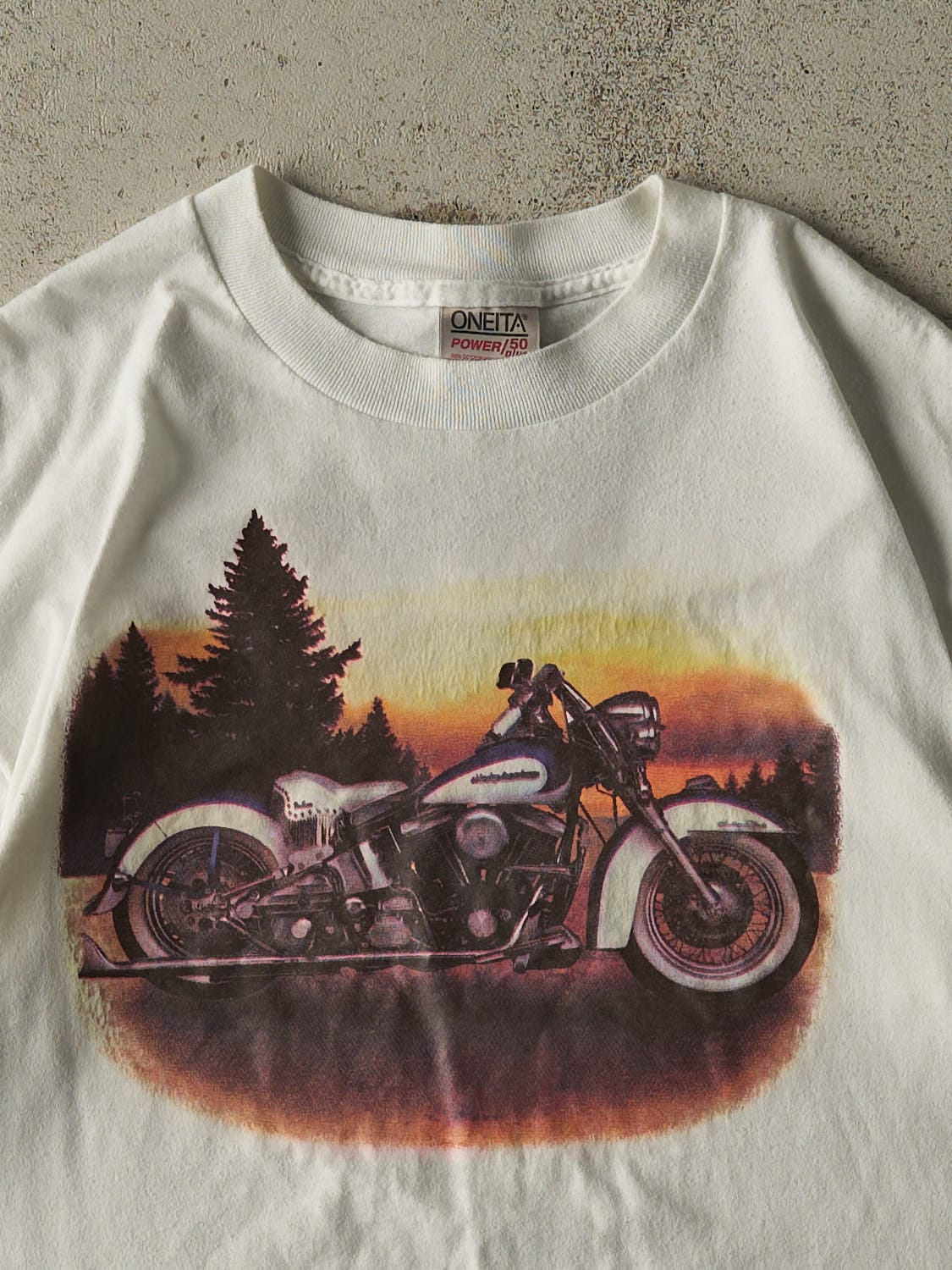 Vintage 90s White Motorcycle Single Stitch Tee (M)