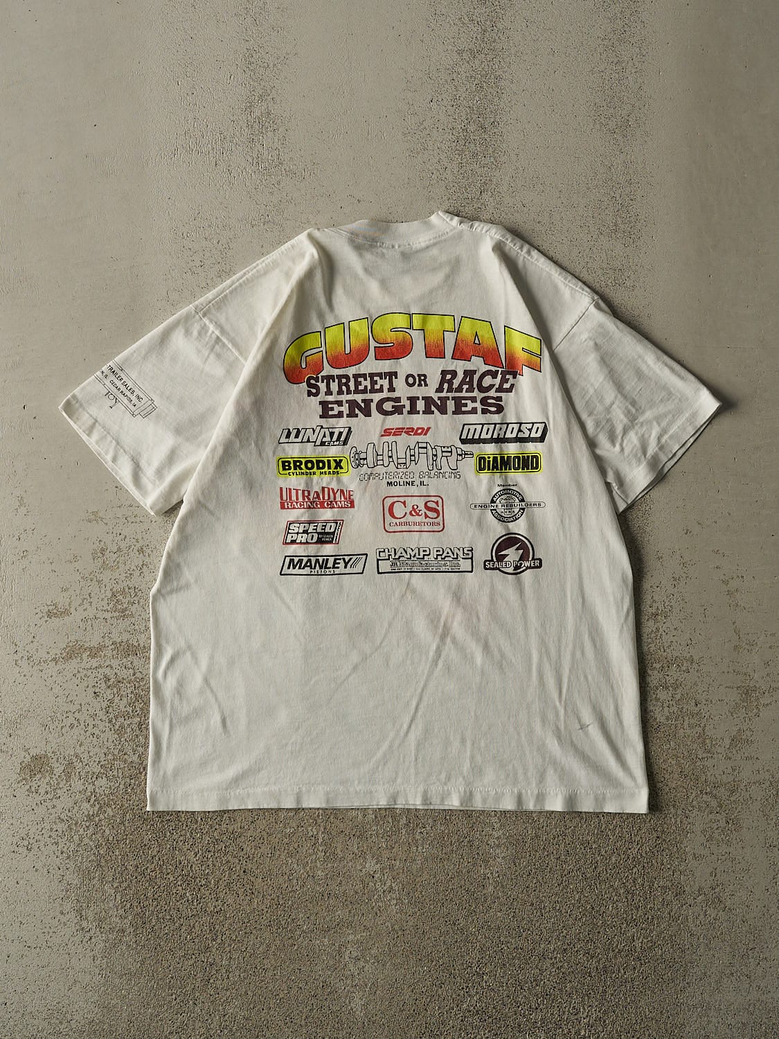 Vintage 93' White Vintage Rods Car Single Stitch Tee (L)