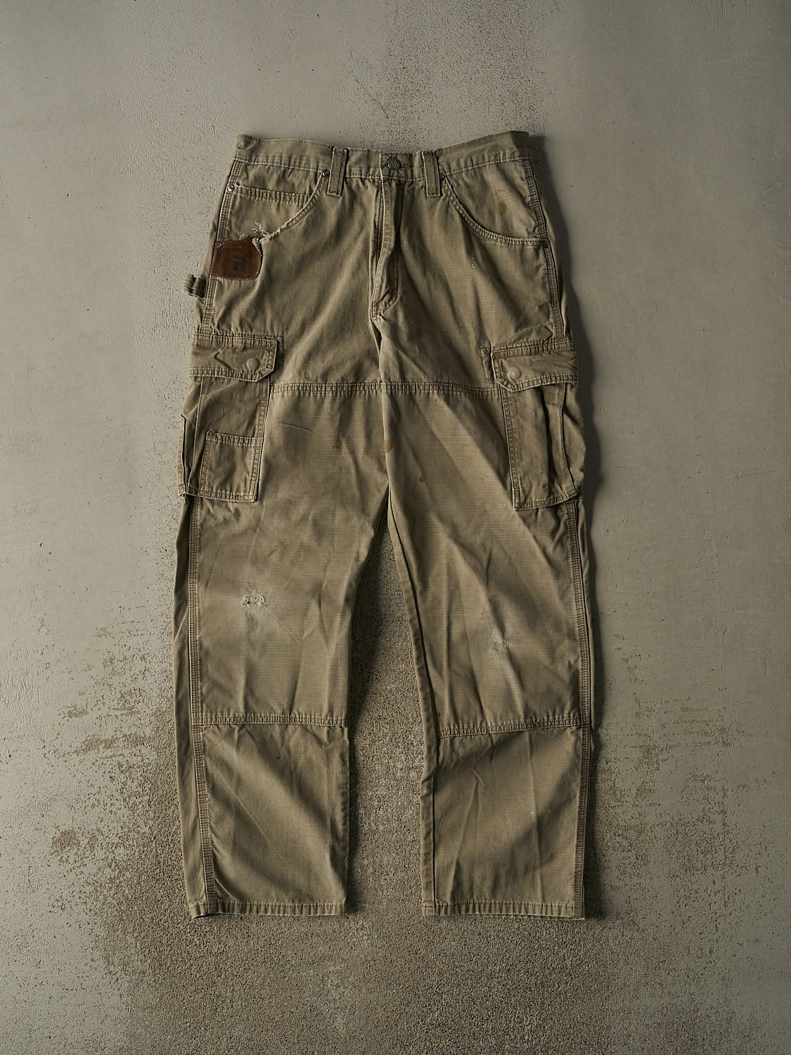Vintage 90s Beige Wrangler Riggs Double Knee Carpenter Rip Stop Pants (33x34)