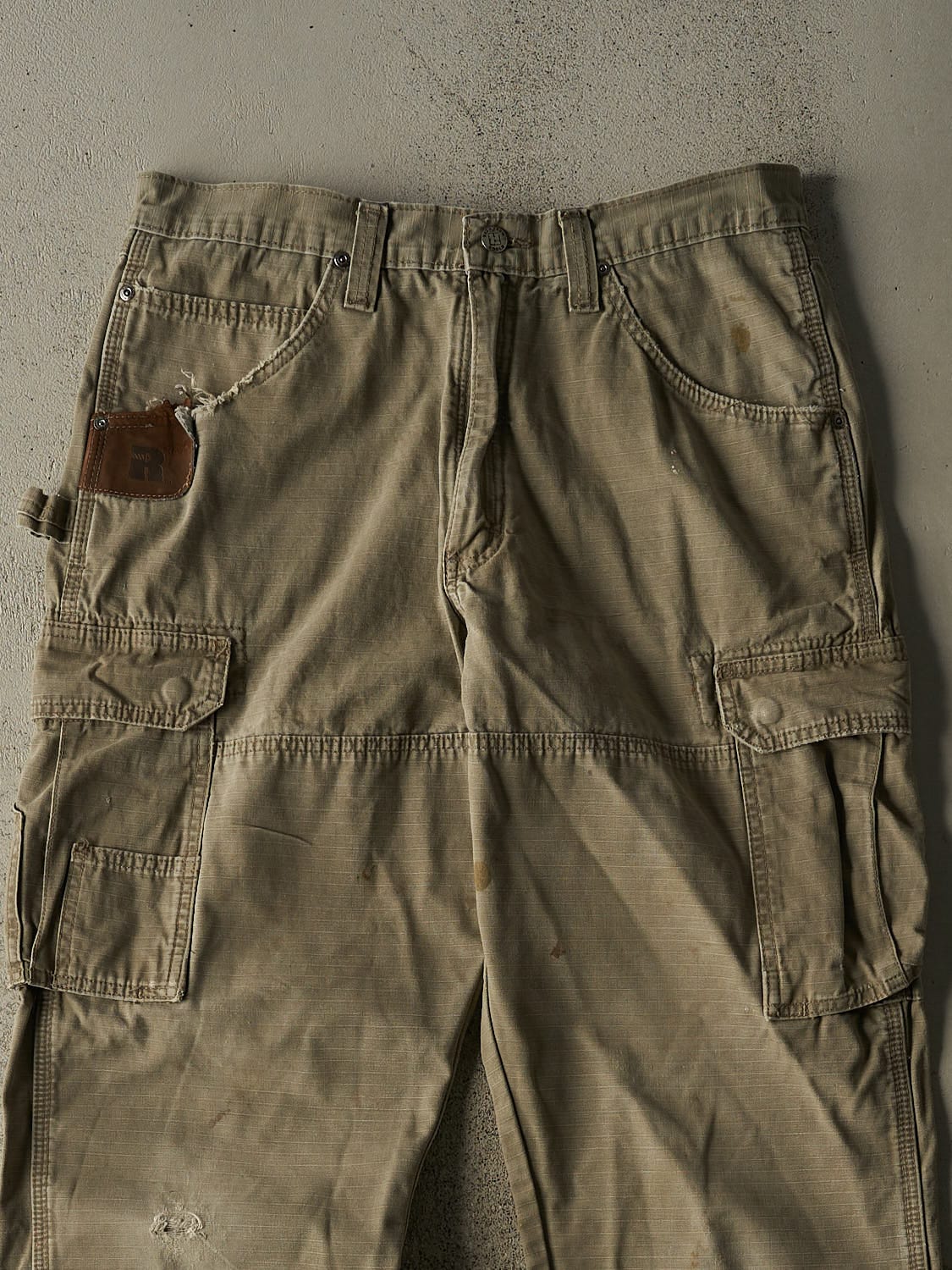 Vintage 90s Beige Wrangler Riggs Double Knee Carpenter Rip Stop Pants (33x34)