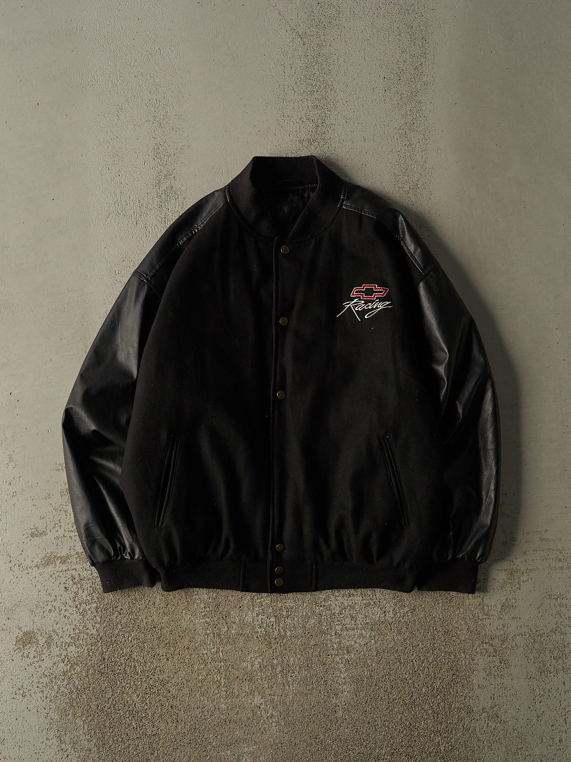 Vintage 90s Black Chevrolet Racing Varsity Jacket (L/XL)