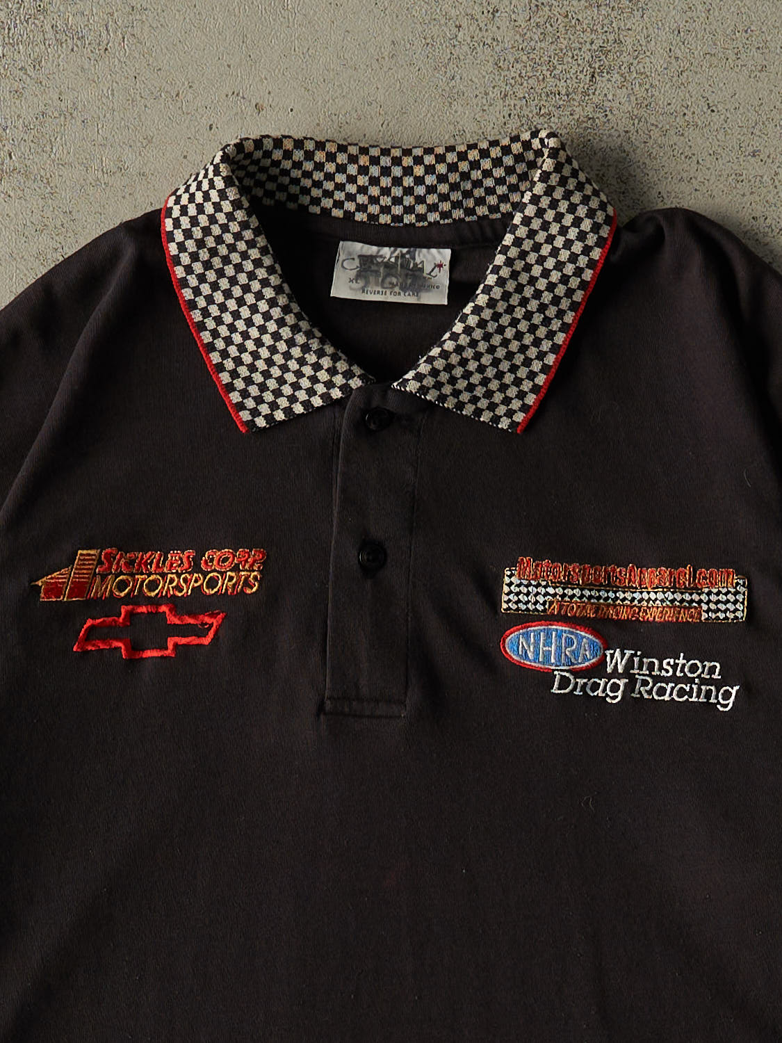 Vintage 80s Black Chevrolet Winston Drag Race Quarter Button Tee (L)