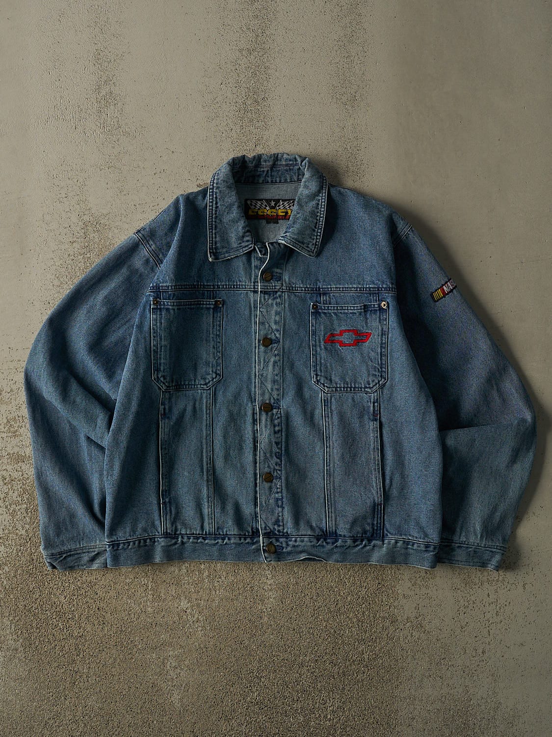 Vintage 90s Light Wash Chevrolet Nascar Denim Jacket (M/L)