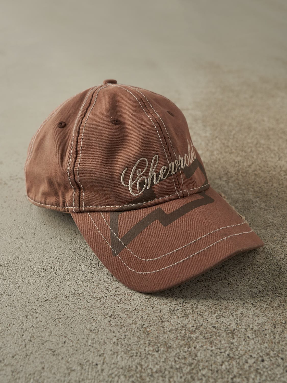 Vintage Y2K Sun Faded Brown Chevrolet Embroidered Velcro Back Hat (O/S)