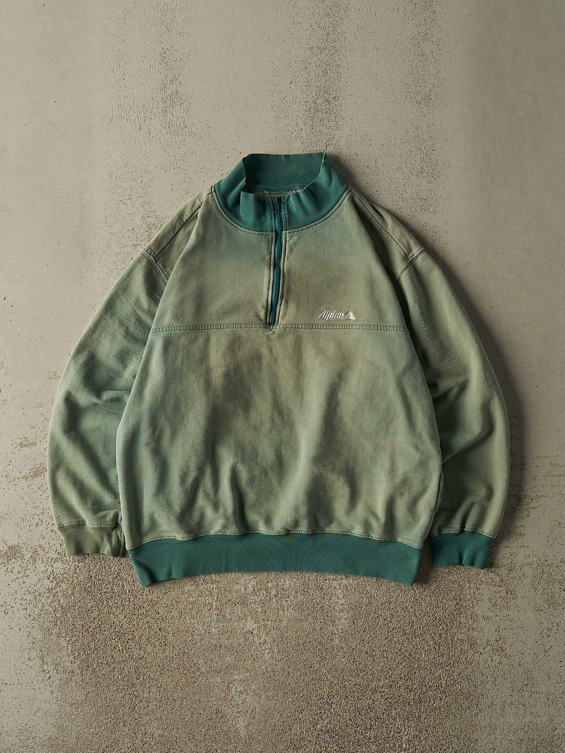Vintage 90s Washed Green Quarter Zip Embroidered Sweater (M/L)