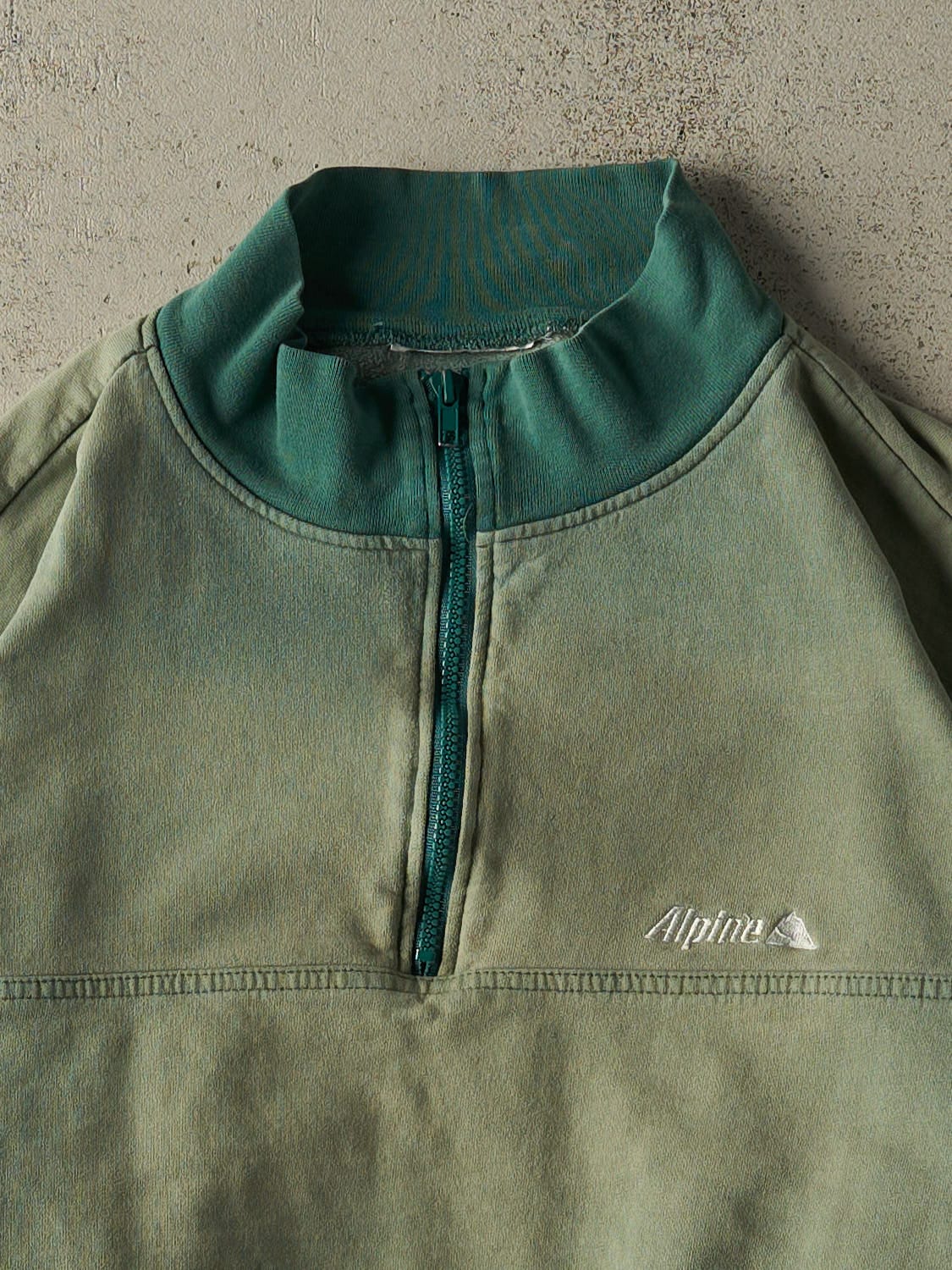 Vintage 90s Washed Green Quarter Zip Embroidered Sweater (M/L)