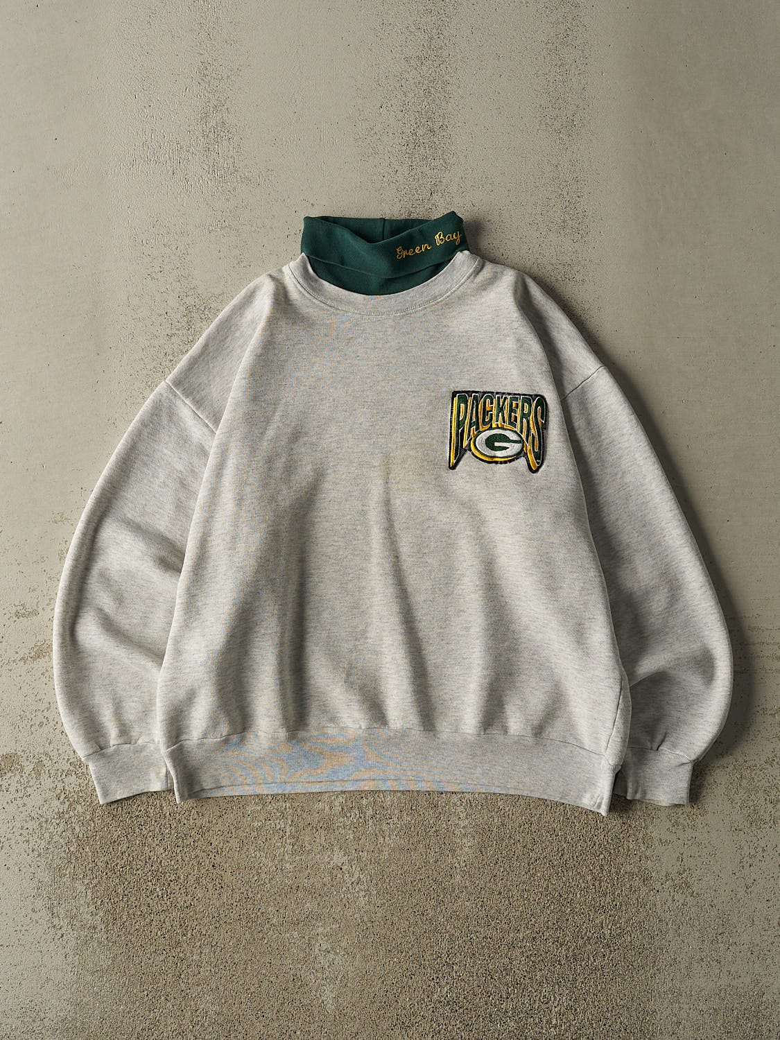 Vintage 90s Heather Grey Green Bay Packers Embroidered Turtleneck Crewneck (L)