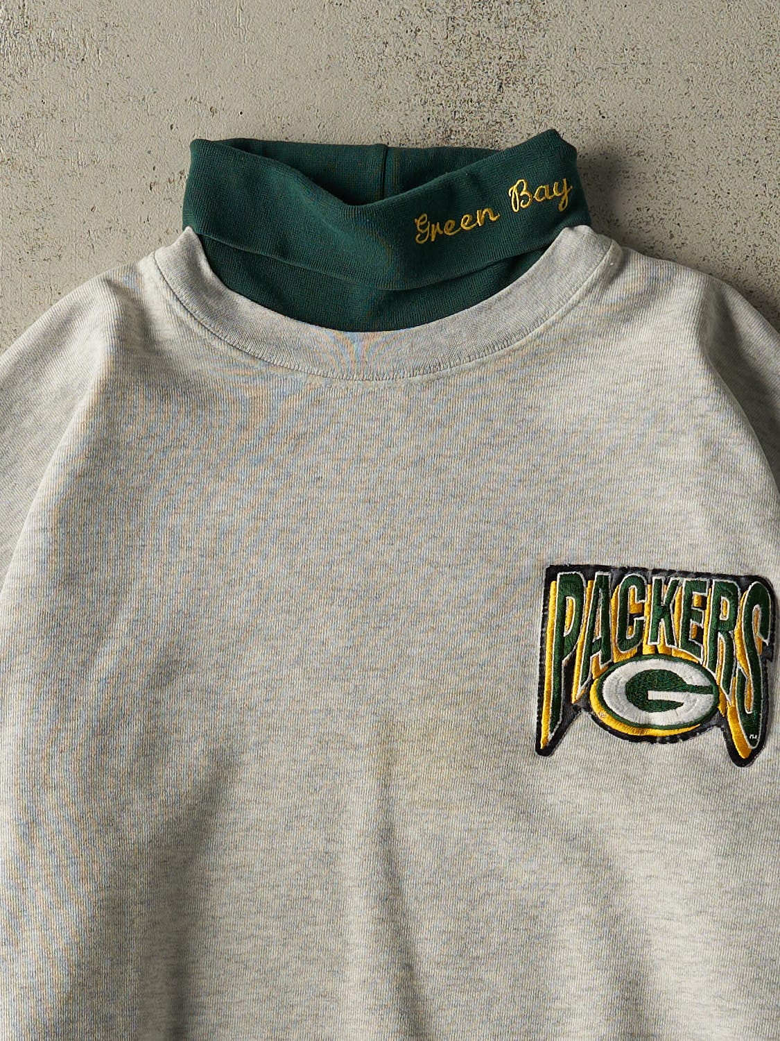 Vintage 90s Heather Grey Green Bay Packers Embroidered Turtleneck Crewneck (L)