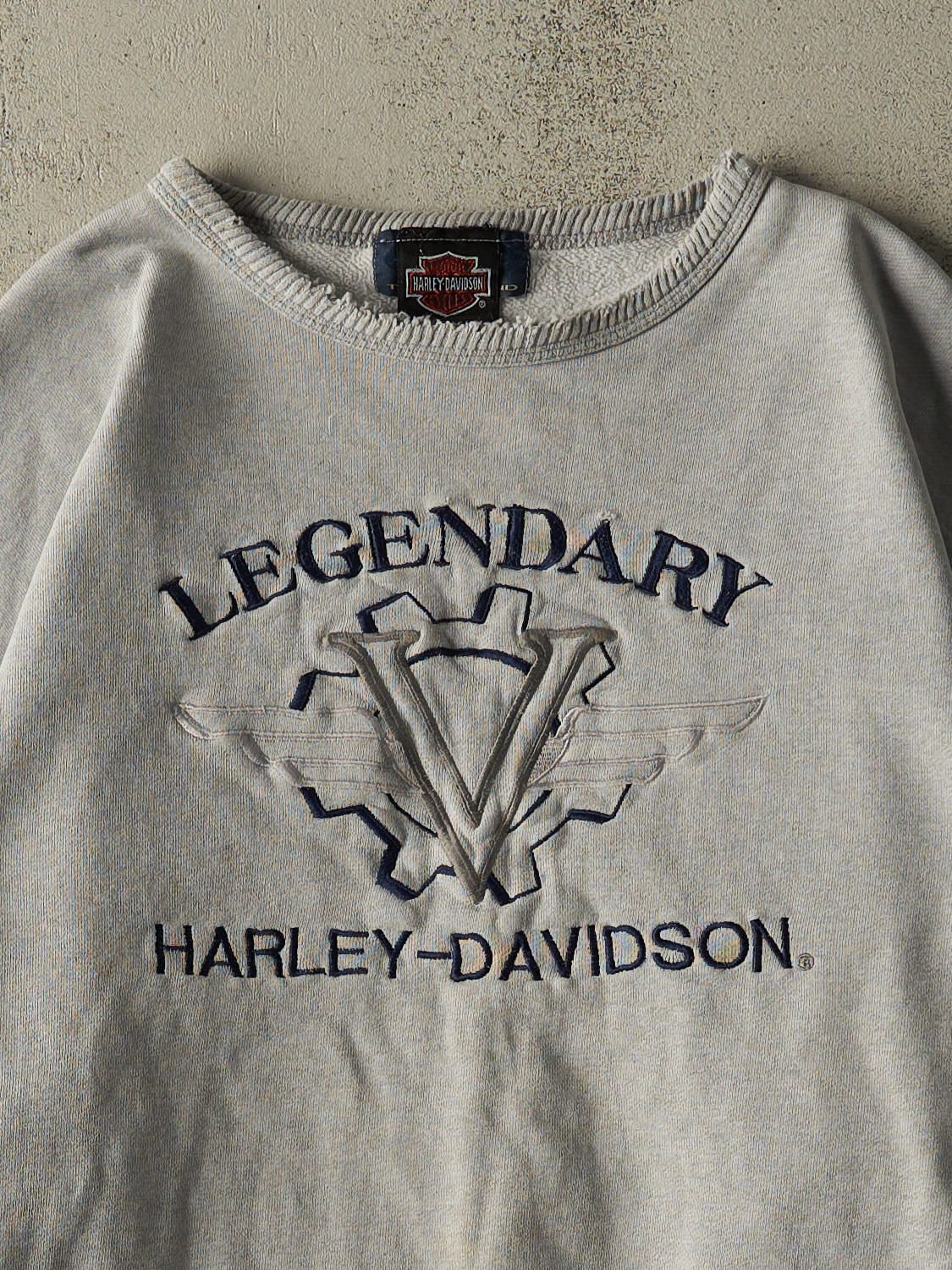 Vintage 90s Grey Harley Davidson Embroidered Crewneck (XL)