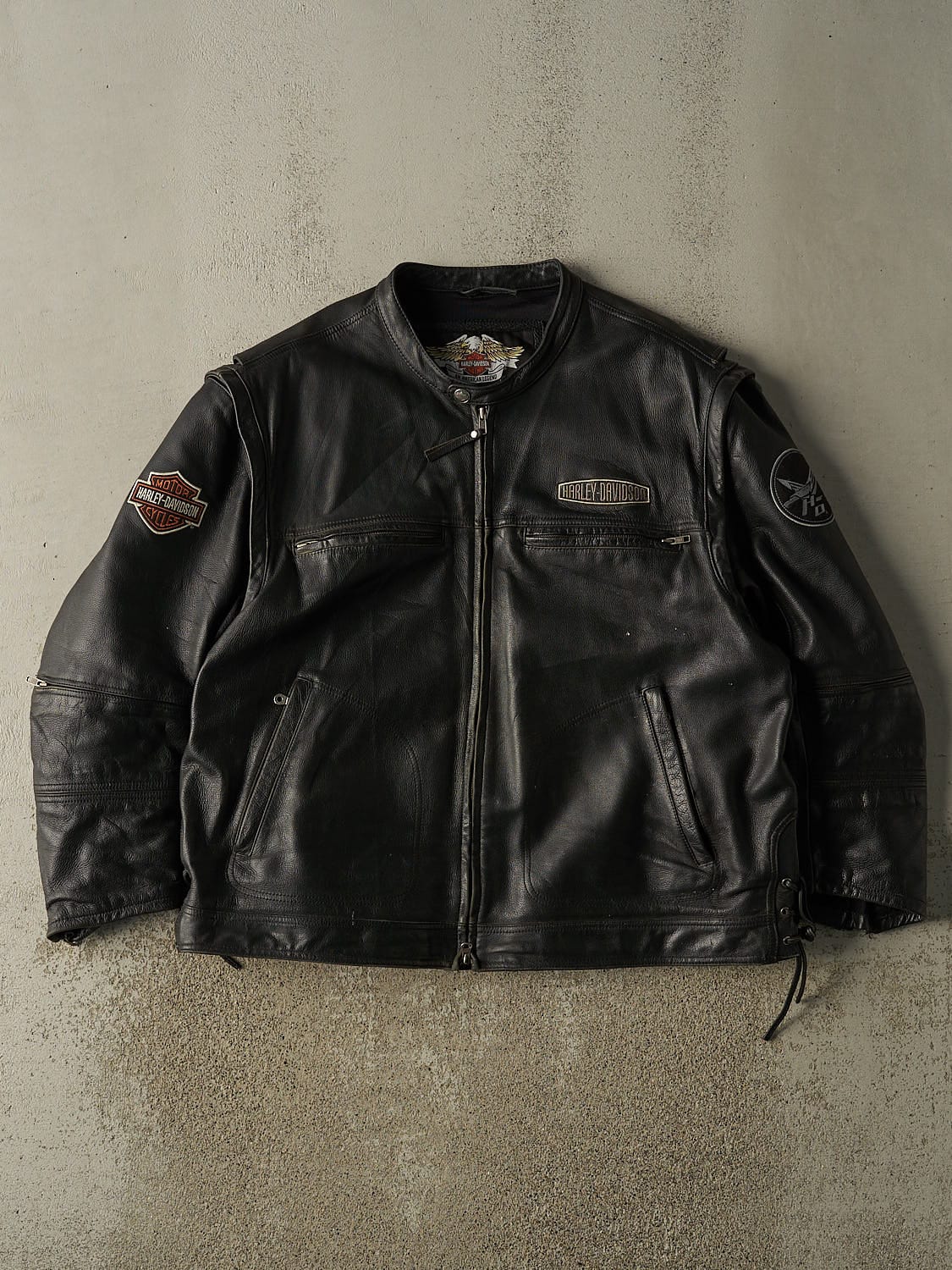 Vintage Y2K Black Harley Davidson Leather Biker Jacket (XL/XXL)