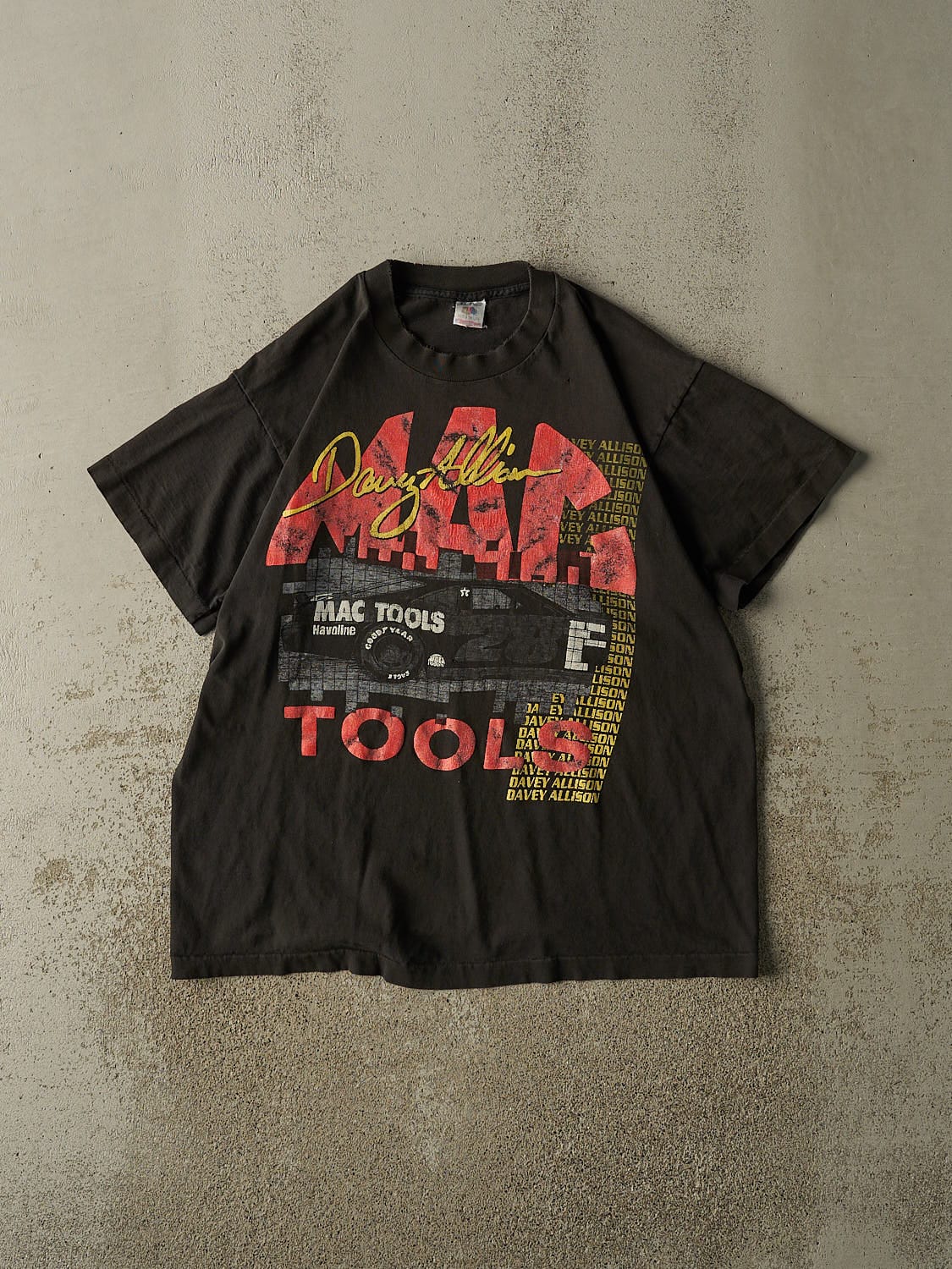Vintage 90s Faded Black MAC Tools Davey Allison Racing Tee (L/XL)
