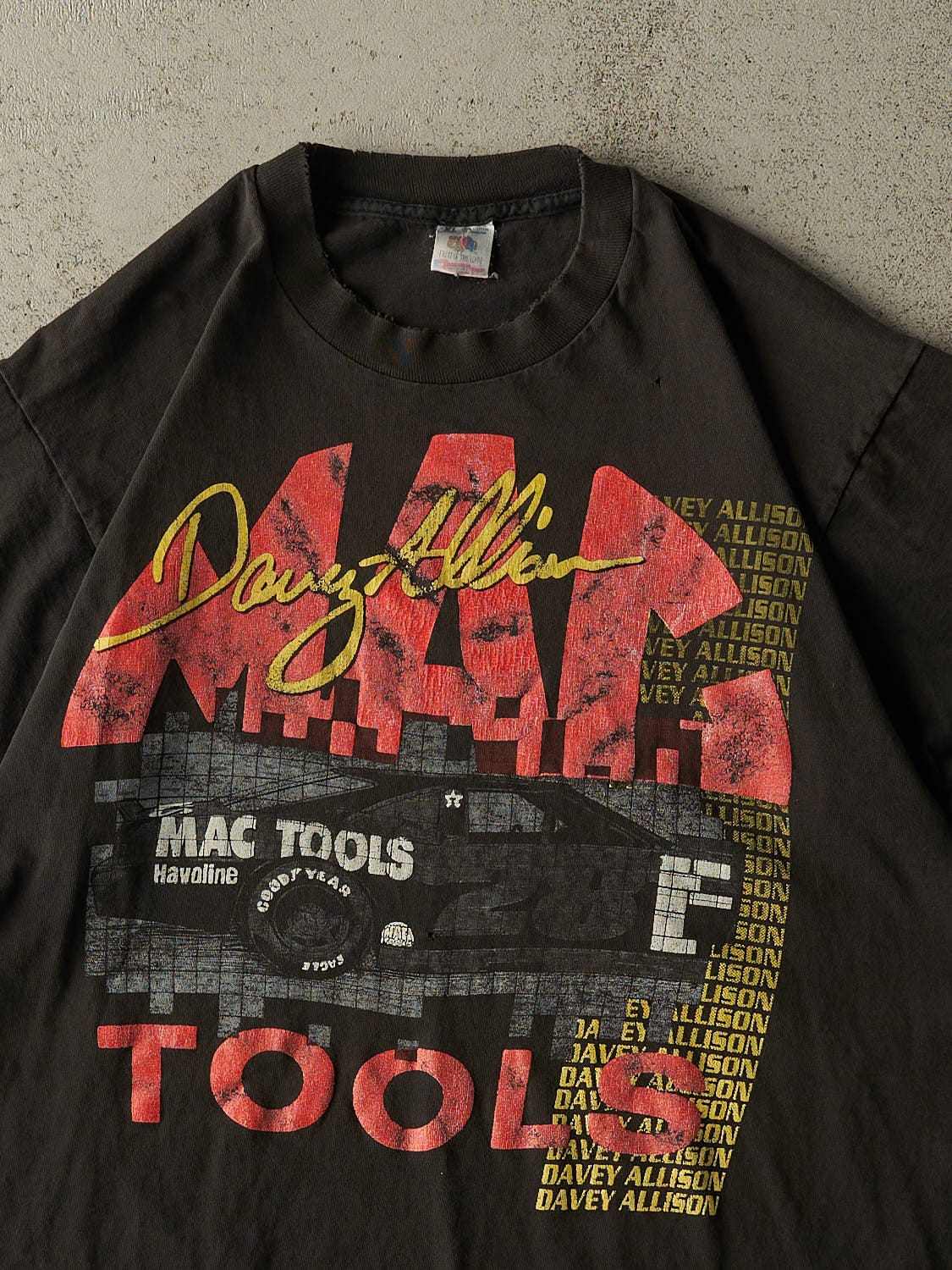Vintage 90s Faded Black MAC Tools Davey Allison Racing Tee (L/XL)