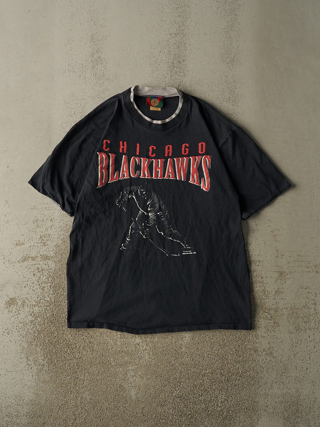 Vintage 92' Black Chicago Blackhawks Double Sleeve Tee (XL)