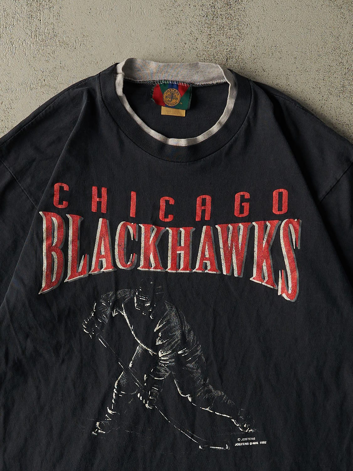 Vintage 92' Black Chicago Blackhawks Double Sleeve Tee (XL)