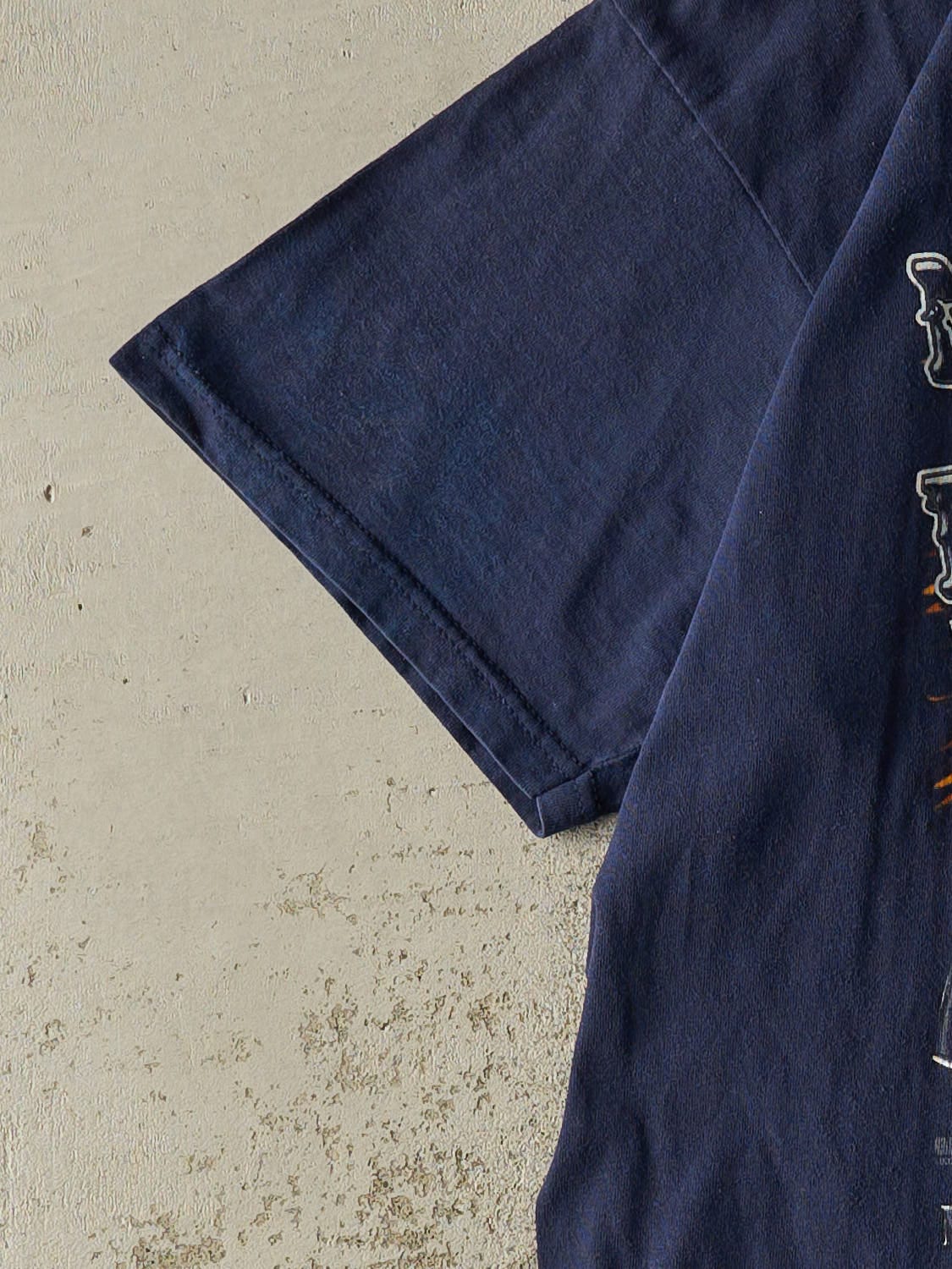 Vintage Y2K Navy Blue Norwalk Raceway Park Night Under Fire Tee (L/XL)