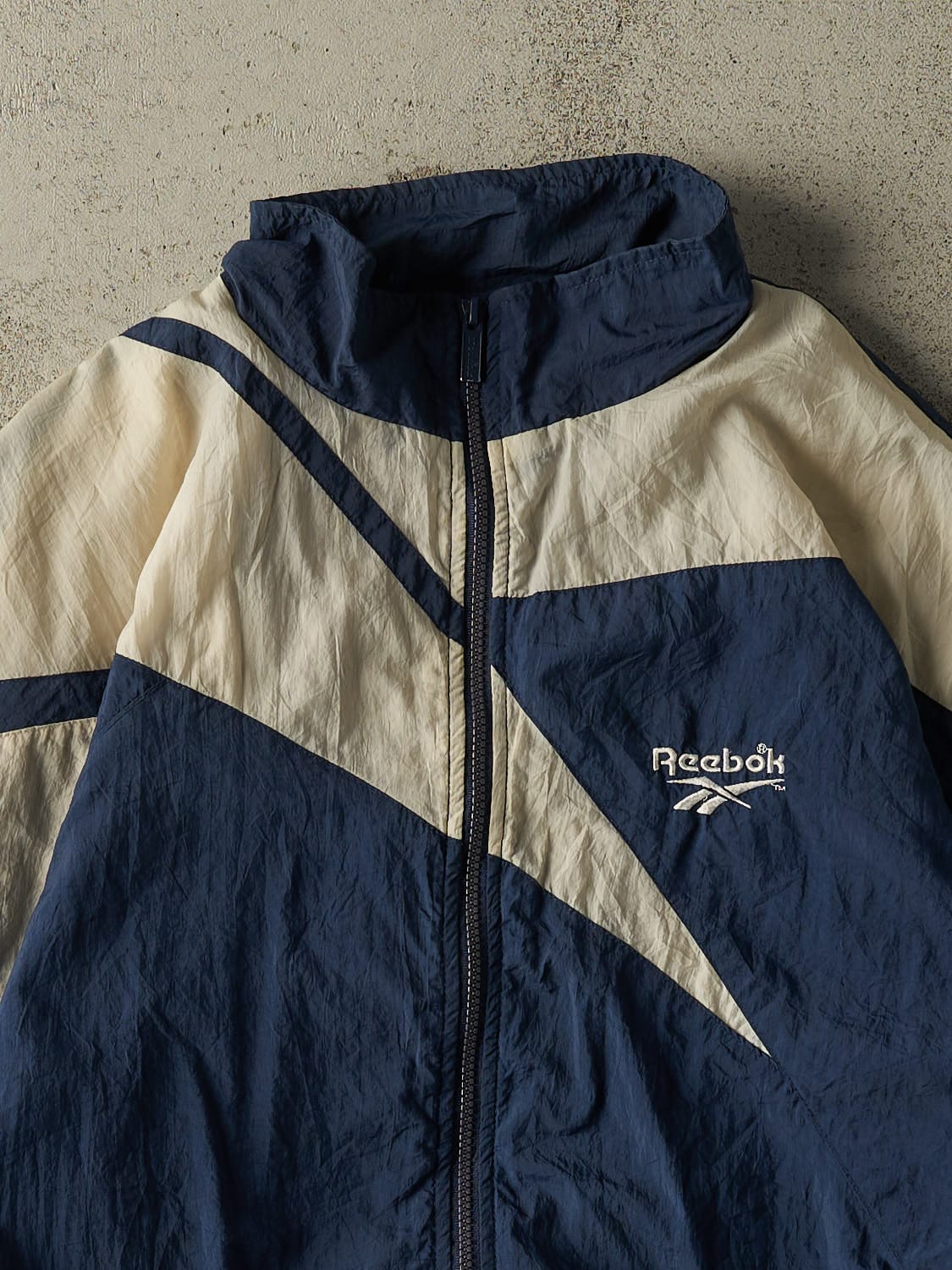 Vintage 90s Navy Blue & White Reebok Windbreaker Jacket (M/L)
