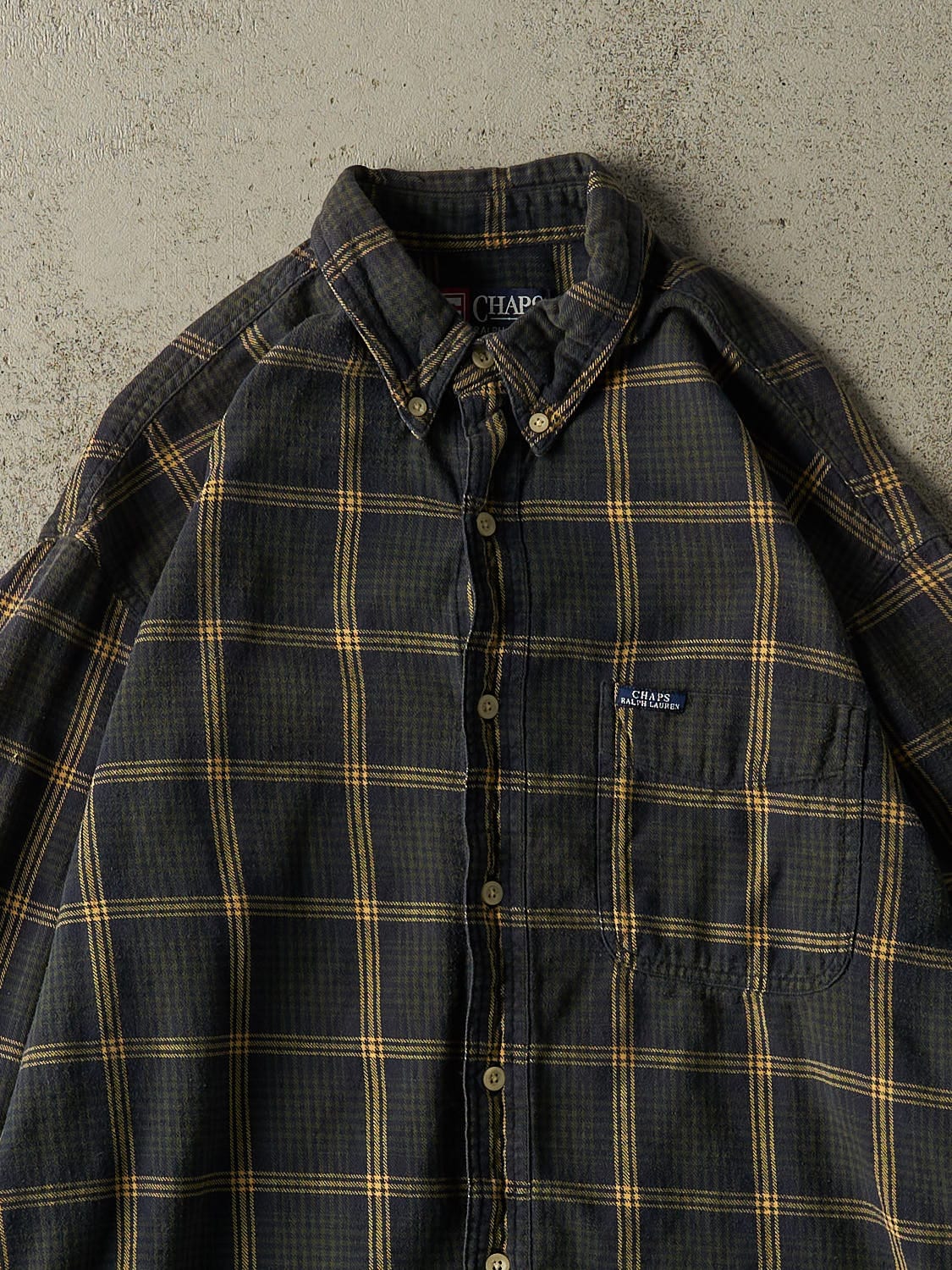 Vintage 90s Green & Navy Chaps Button Up Long Sleeve (L/XL)