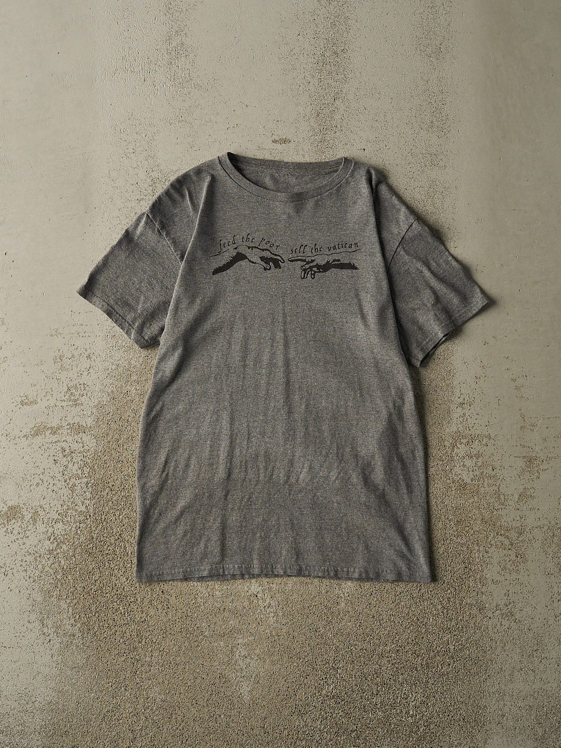 Vintage Y2K Grey "Sell The Vatican" Slogan Tee (XS/S)