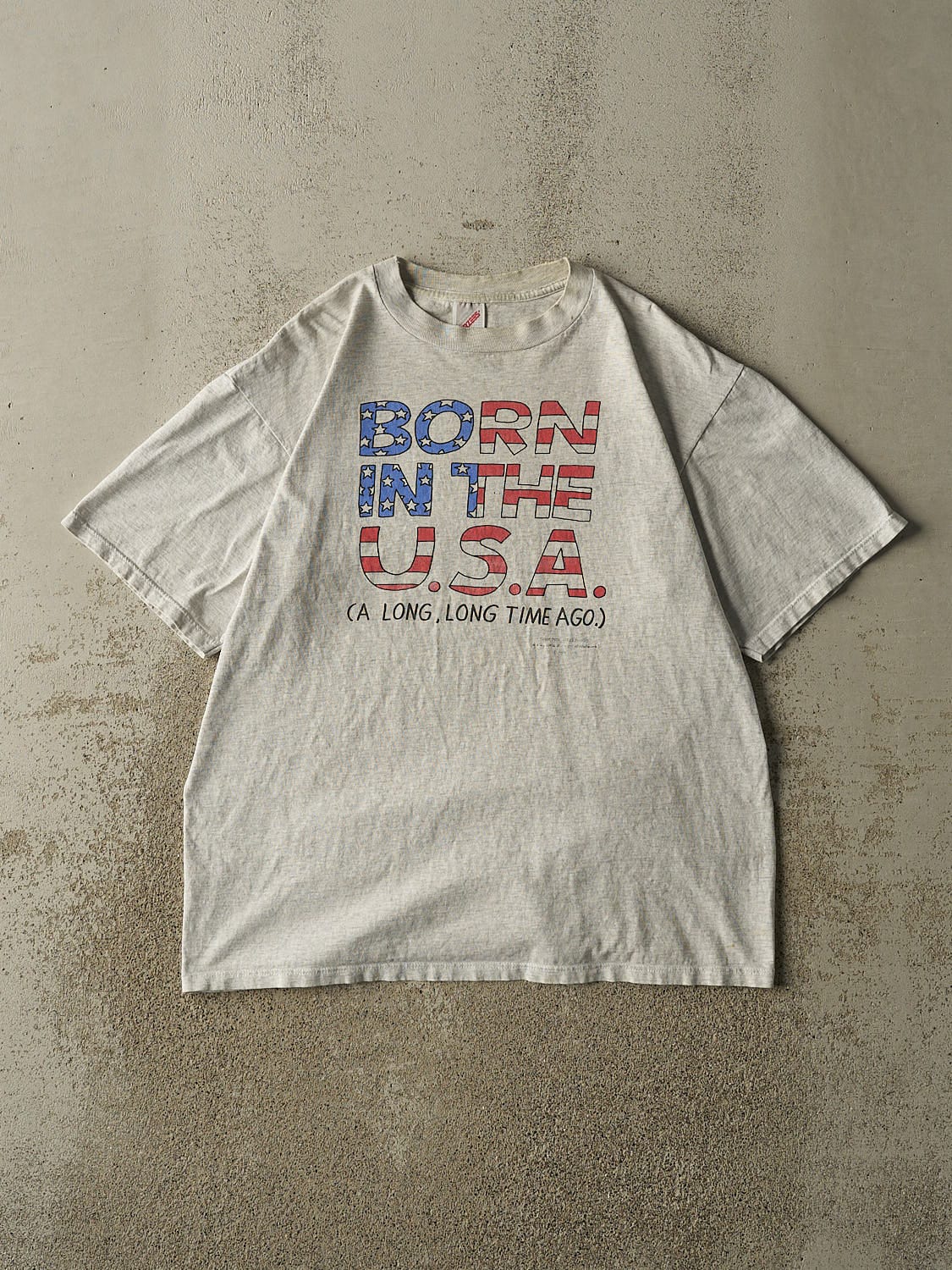 Vintage 90s Heather Grey "Born in the USA (A Long Long Time Ago)" Tee (L)
