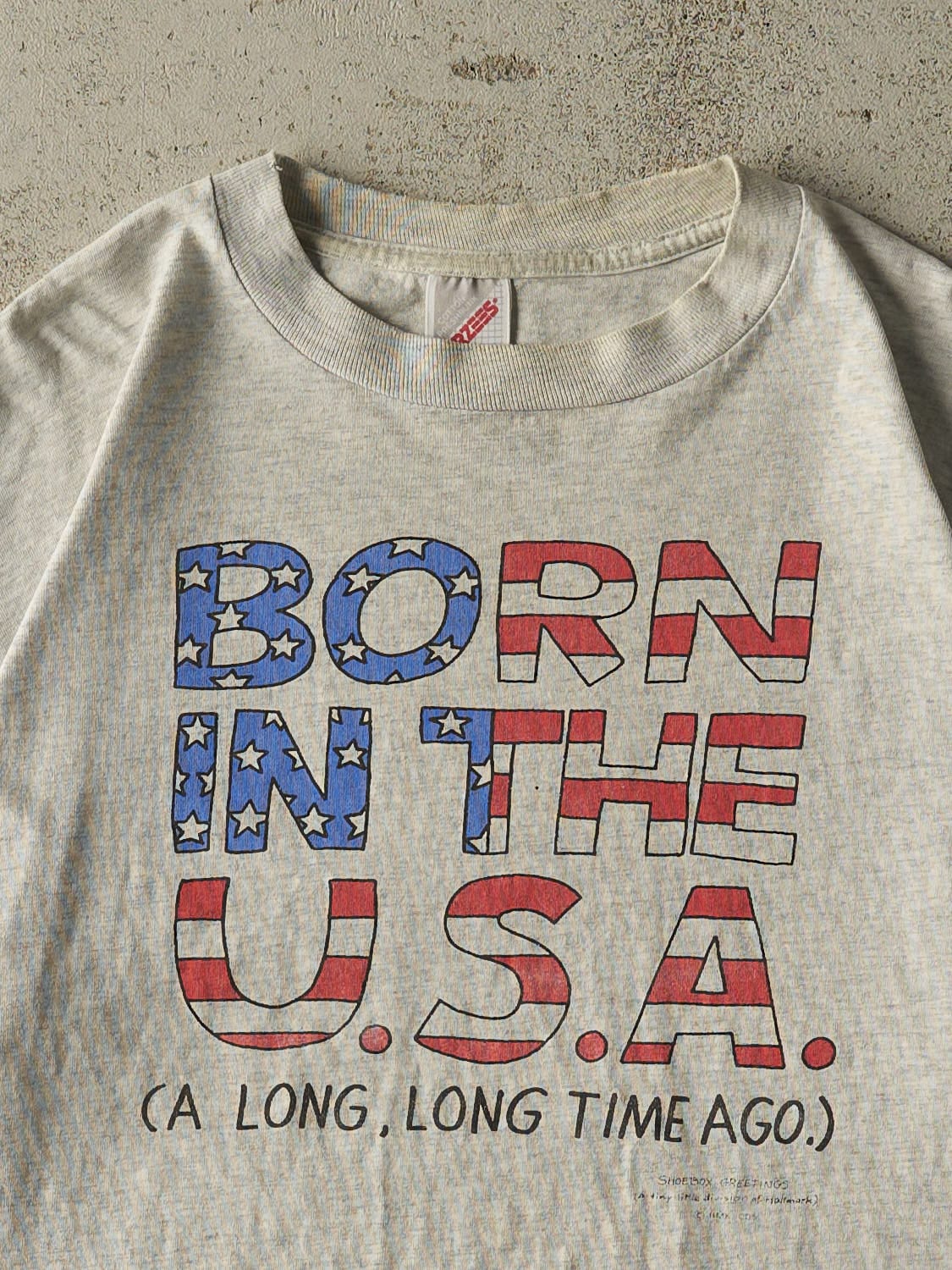 Vintage 90s Heather Grey "Born in the USA (A Long Long Time Ago)" Tee (L)