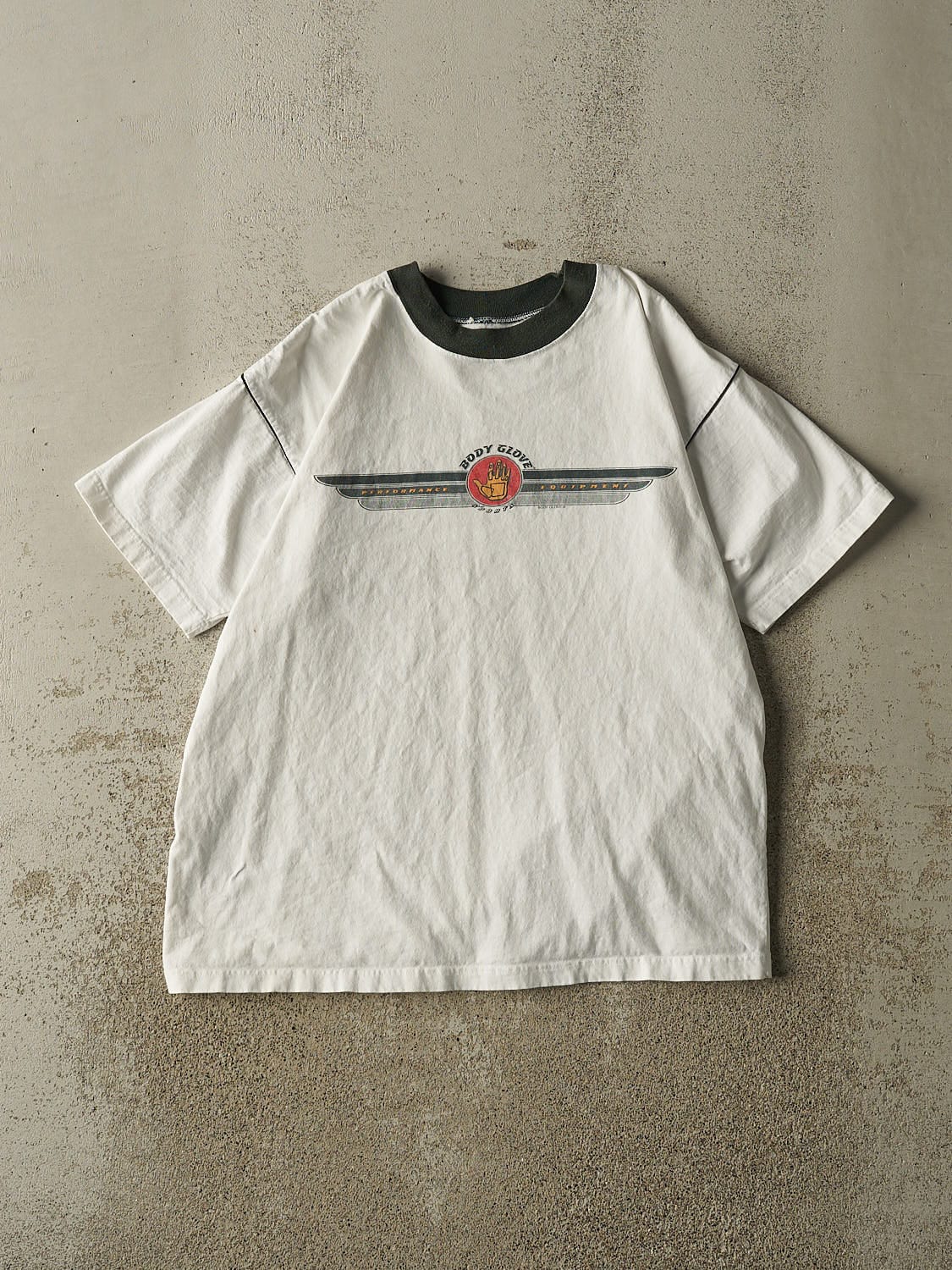 Vintage 90s White & Green Body Glove Ringer Tee (M)