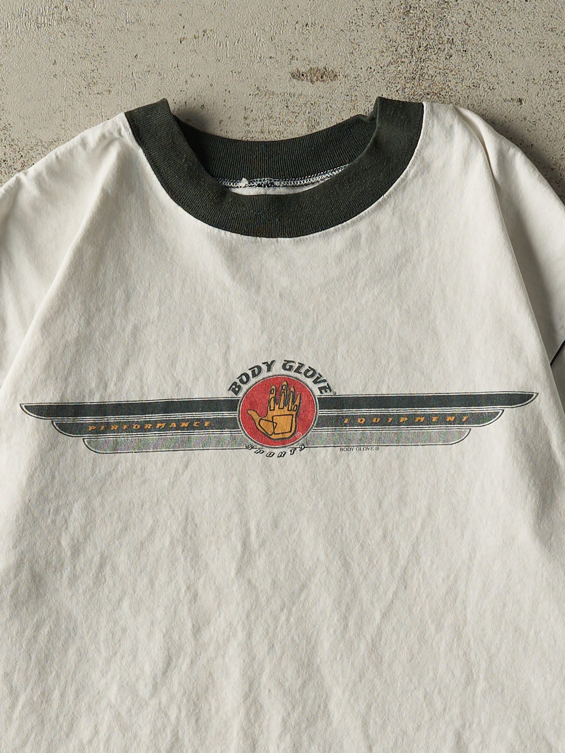 Vintage 90s White & Green Body Glove Ringer Tee (M)